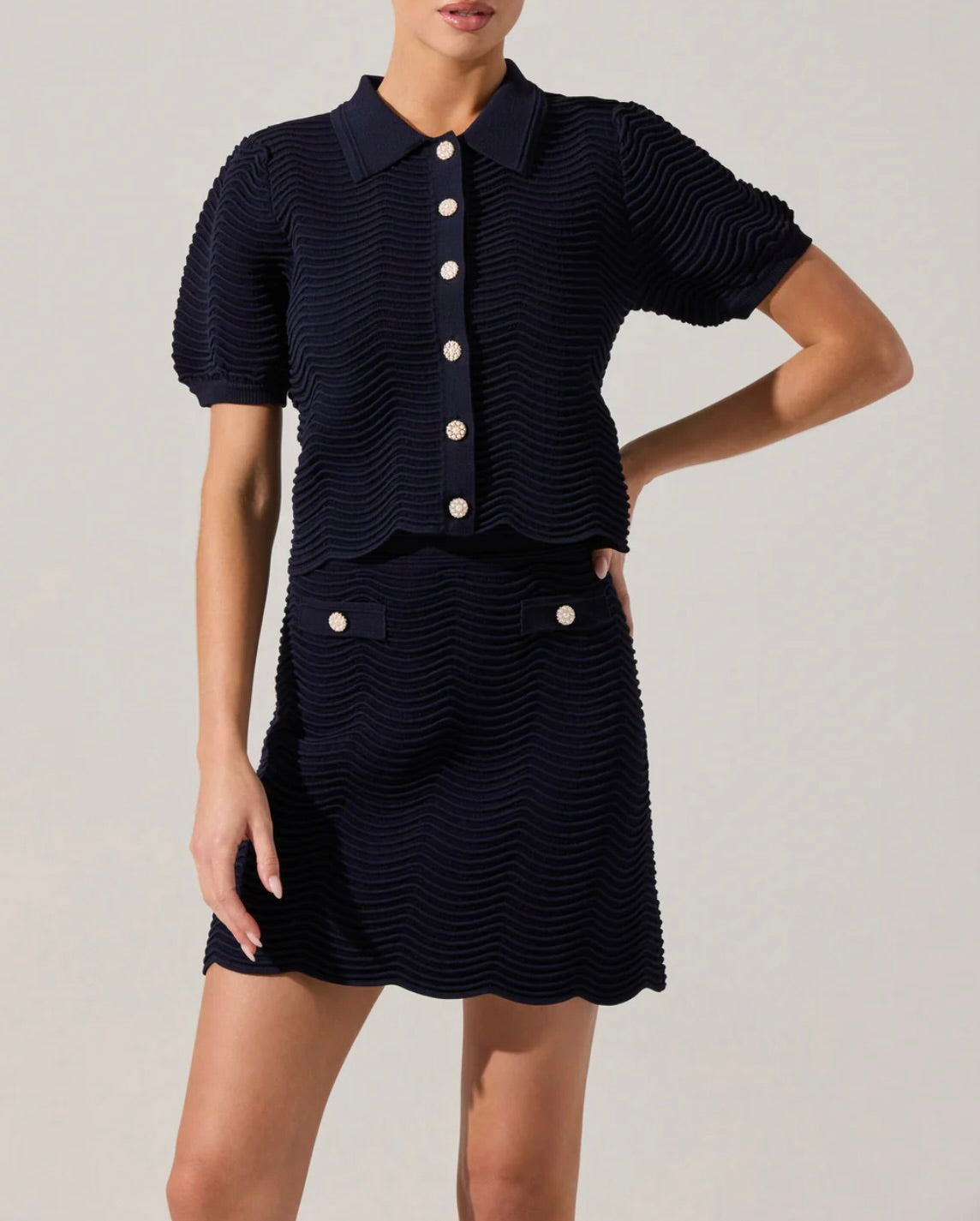 Perrine Scalloped Short Sleeve Cardigan by Sierra Deene