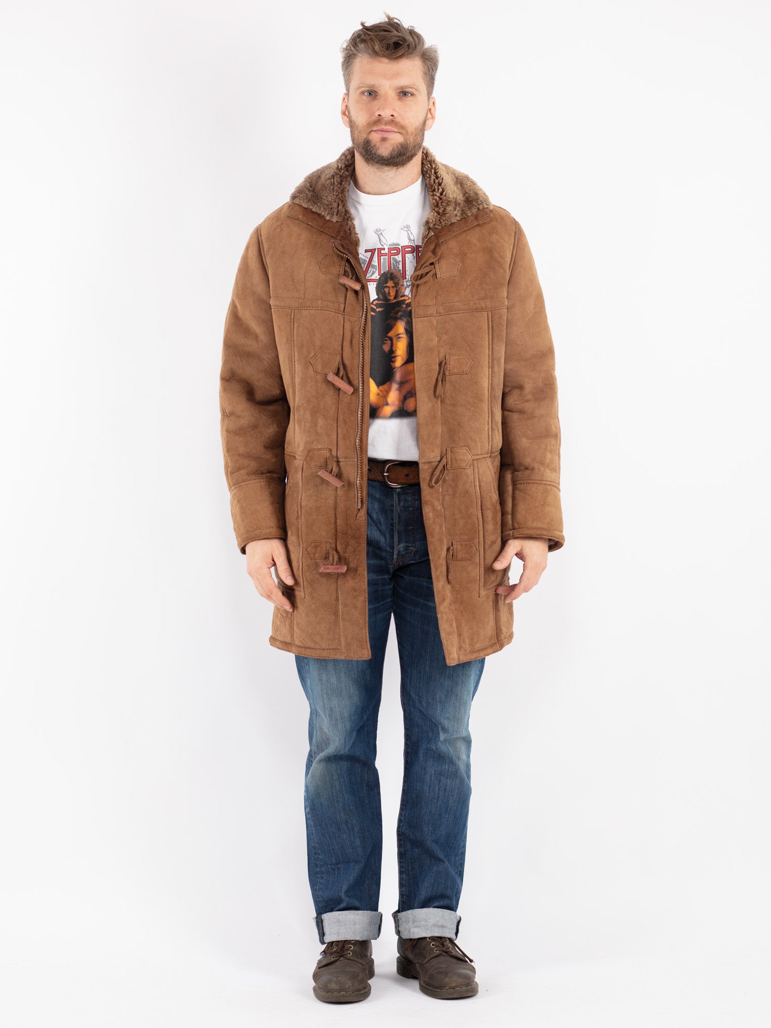Vintage 70's Men Sheepskin Coat in Beige by Northern Grip