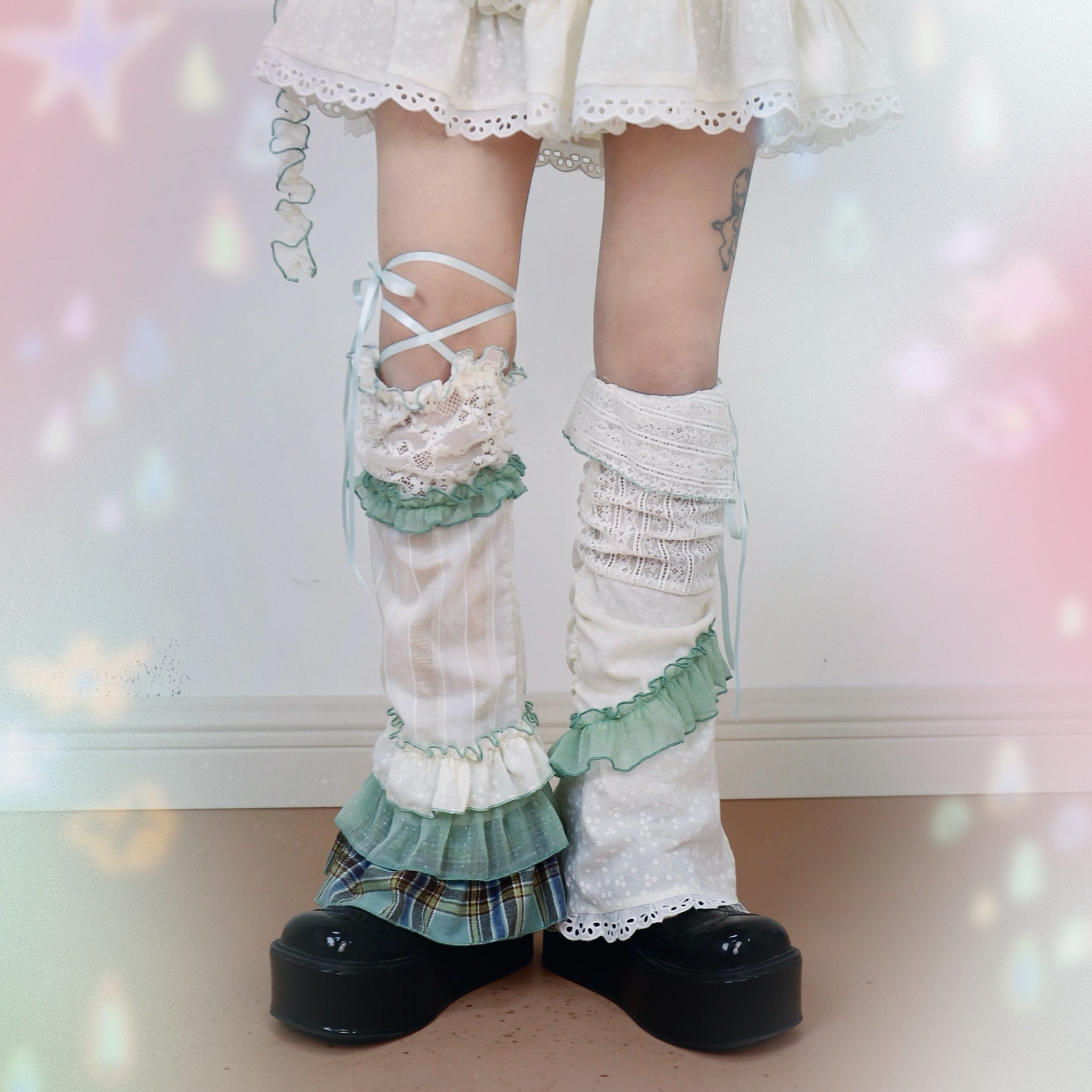 Decora Kei Patchwork Leg Warmers – Asymmetric Stackable – Disorder by Land Decora
