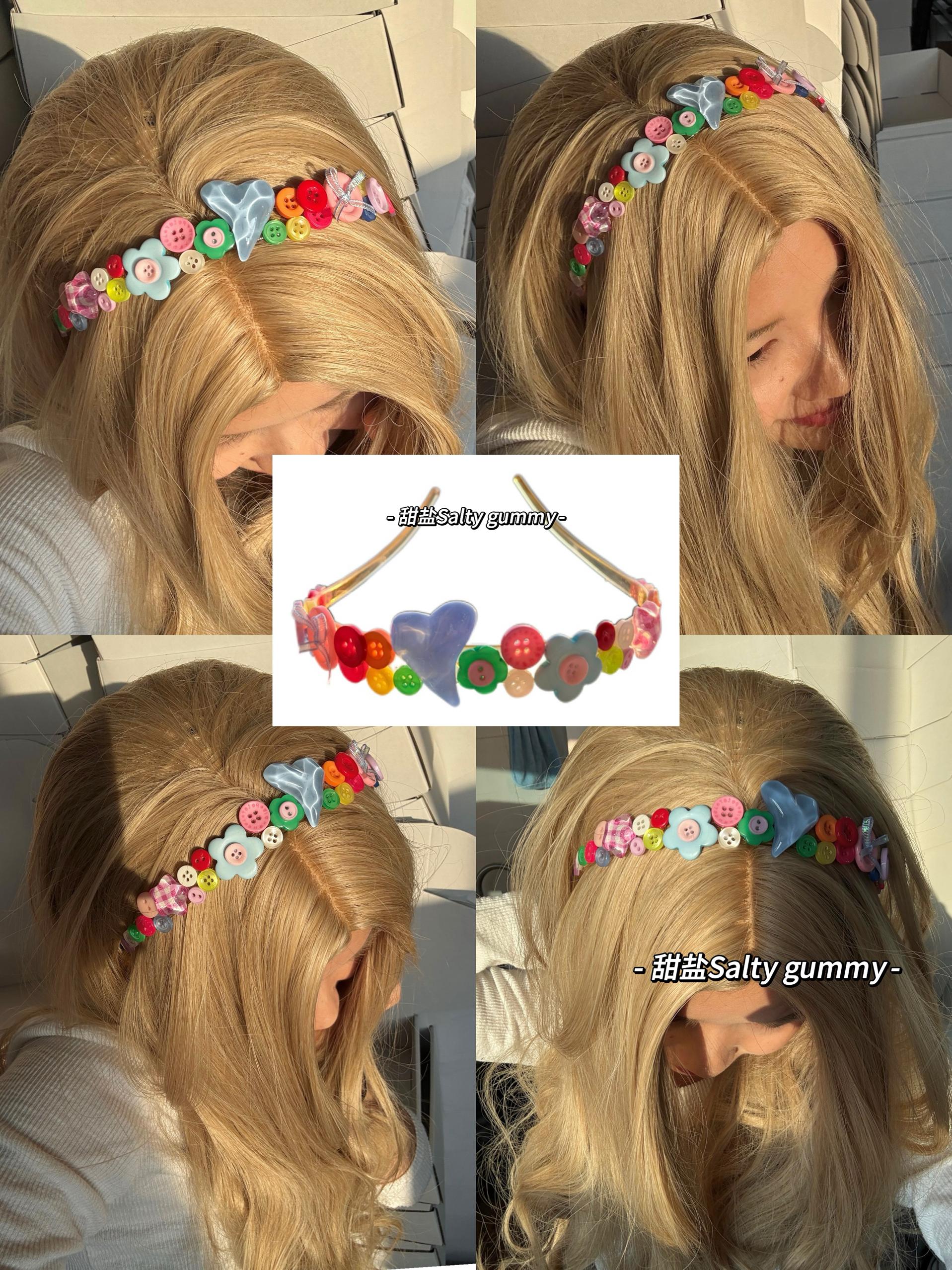Kawaii Colorful Button Flower Headband Cute Sweet - Salty Gummy by Land Decora