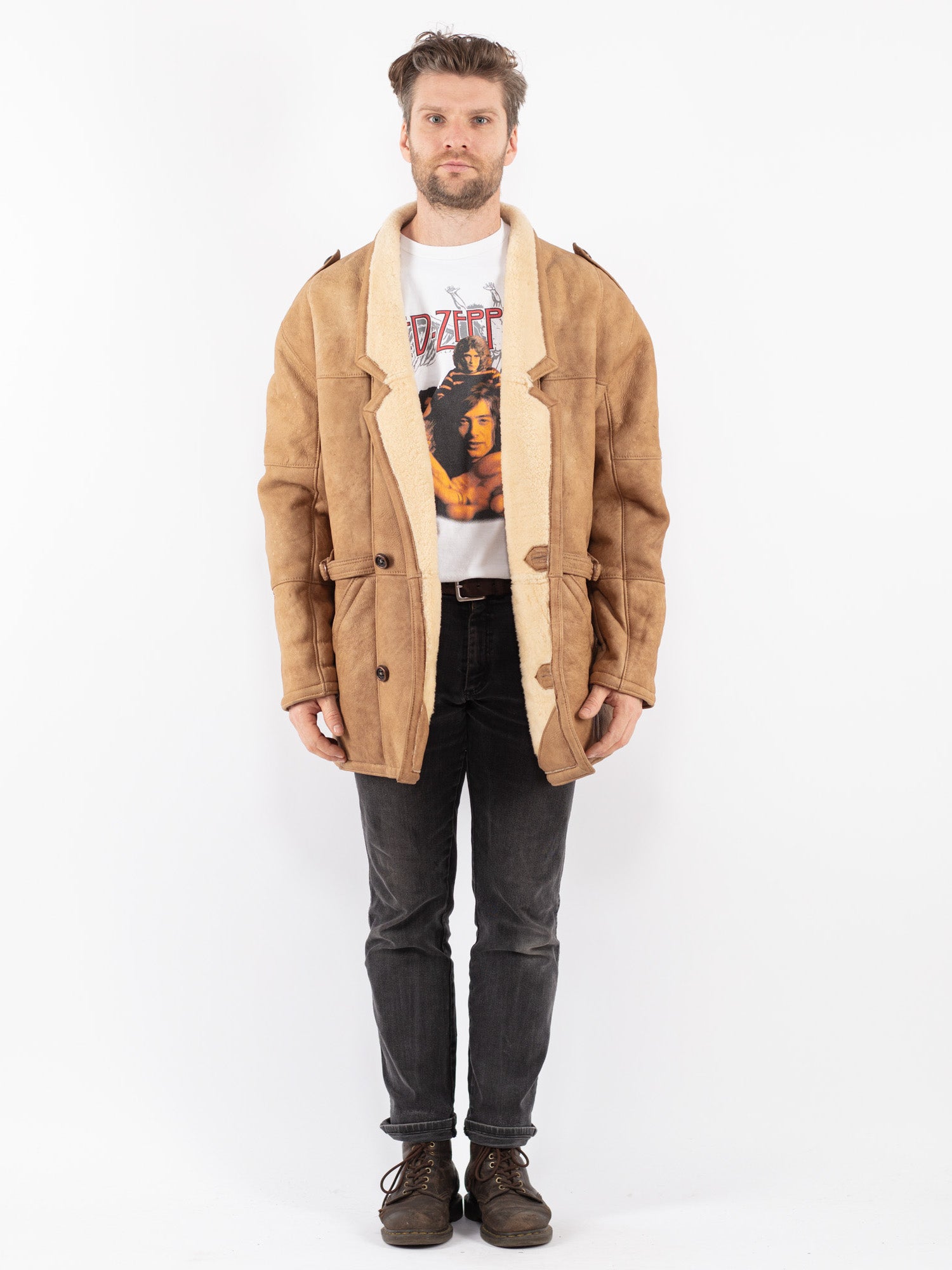 Vintage 70's Men Sheepskin Coat in Beige by Northern Grip