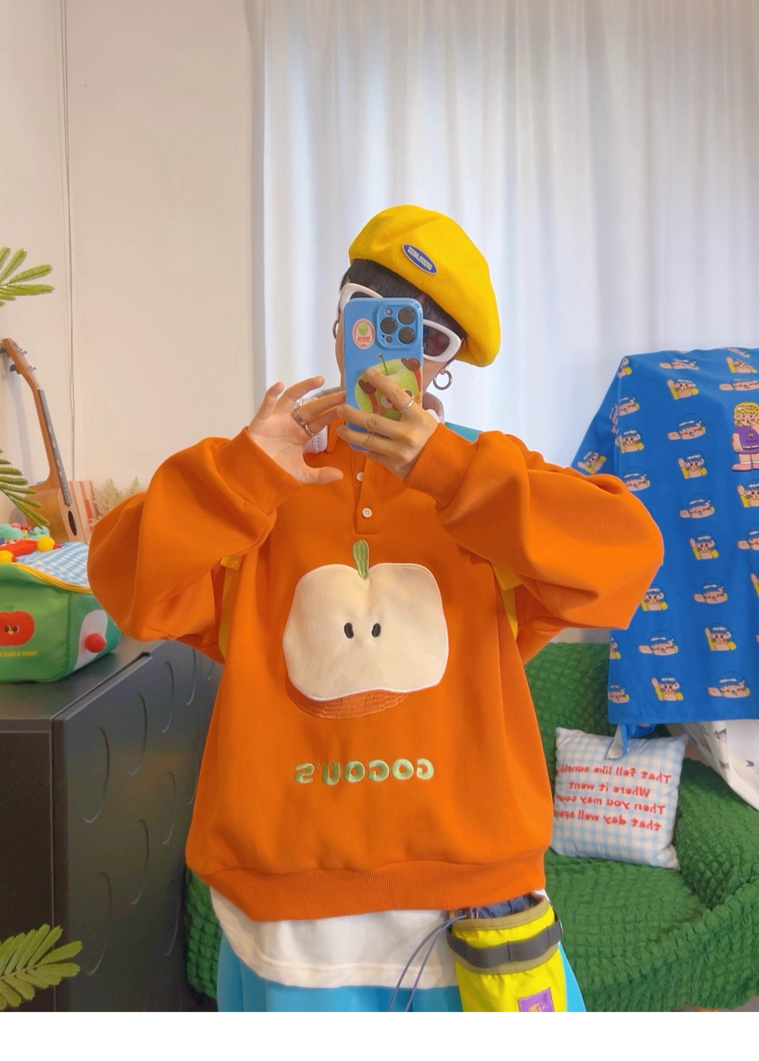 Decora Kei Orange Fleece Hoodie - KURIOSITAET by Land Decora