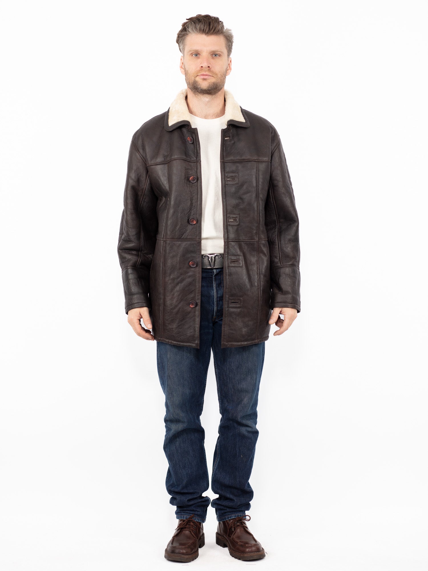 Vintage 90's Men Sheepskin Coat in Brown by Northern Grip