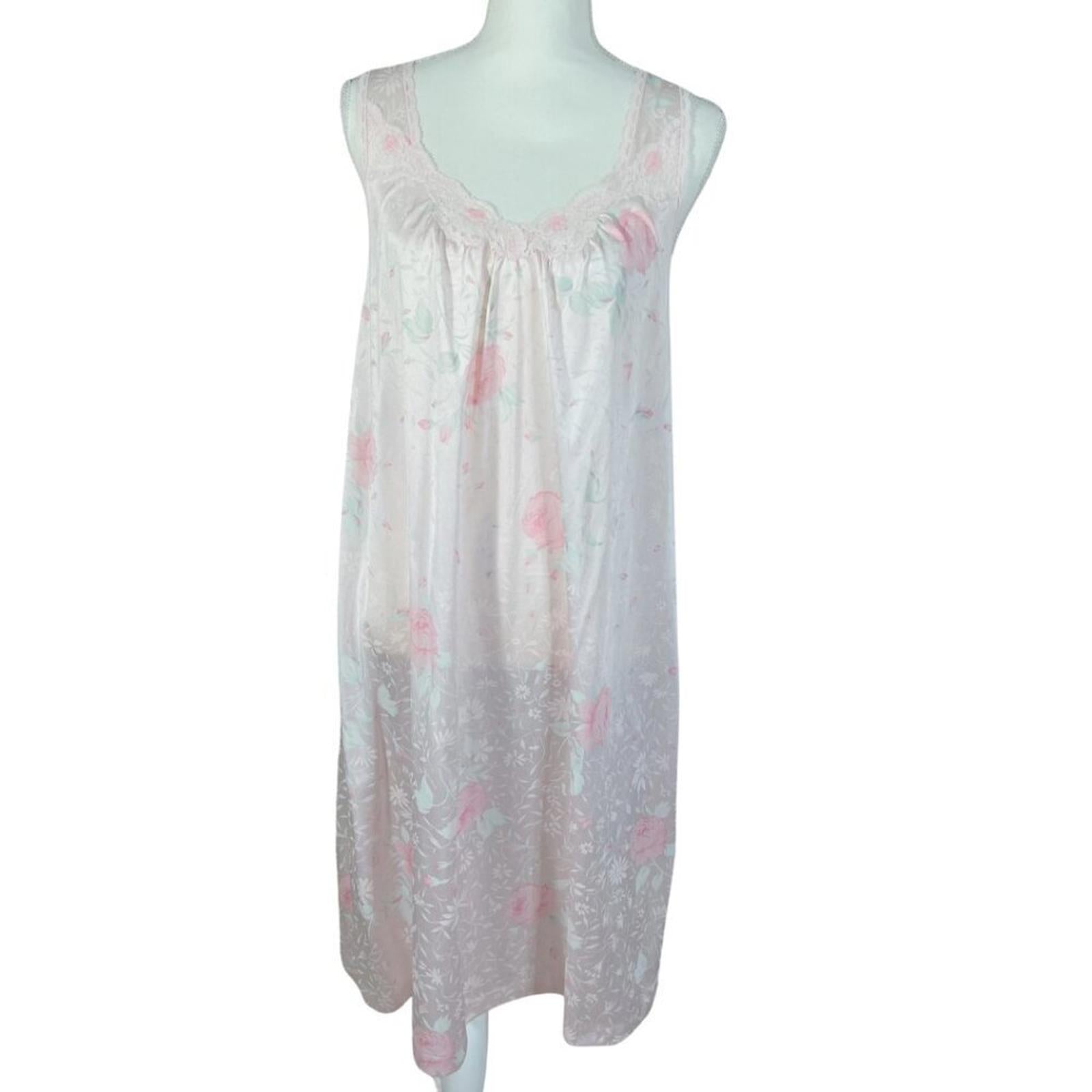 Vintage Vanity Fair Pink Floral Satin Night Gown Lace Coquette Balleri by Hot Girl Secondhand