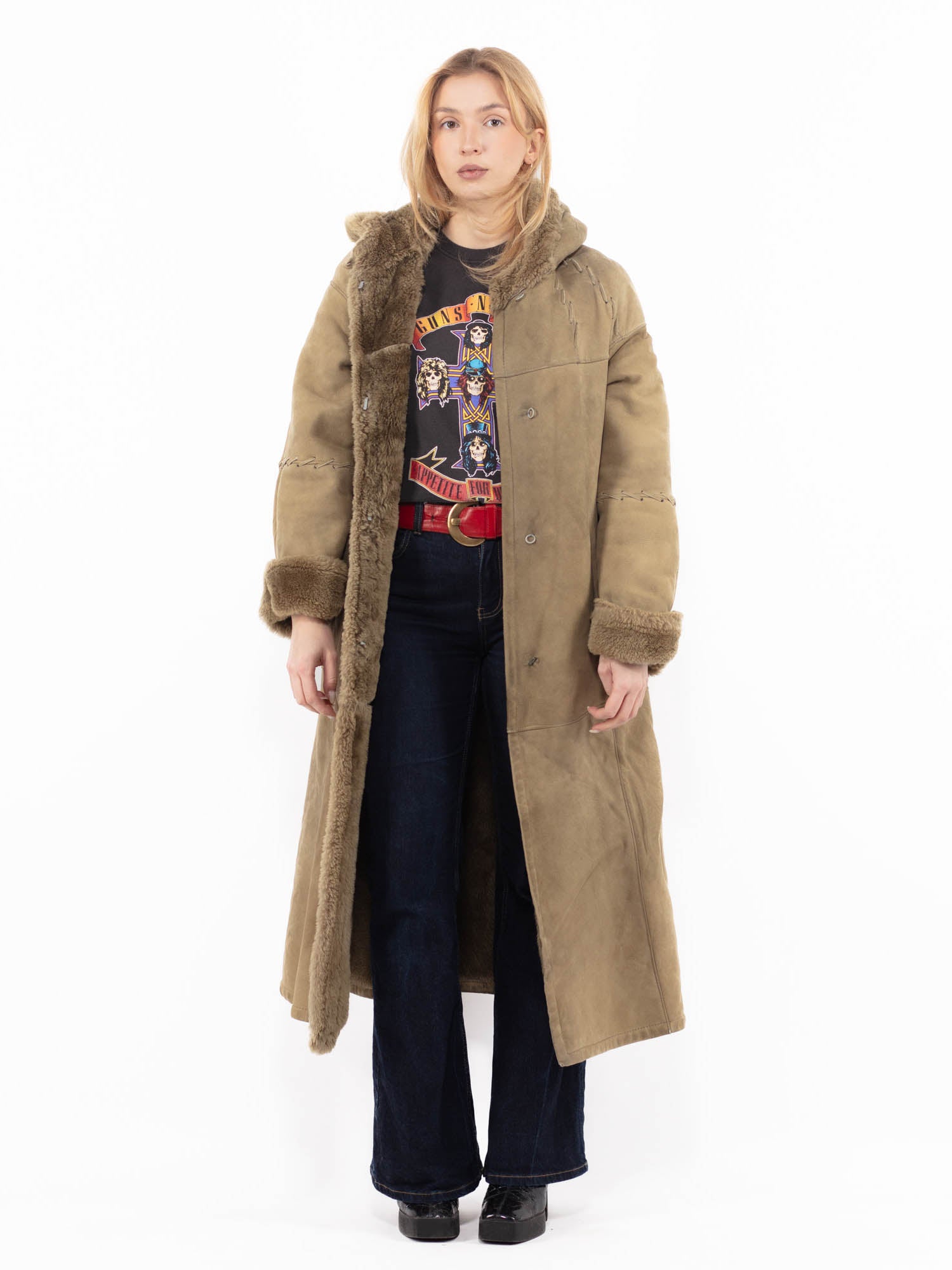 Vintage 80's Women Sheepskin Coat in Beige Green by Northern Grip
