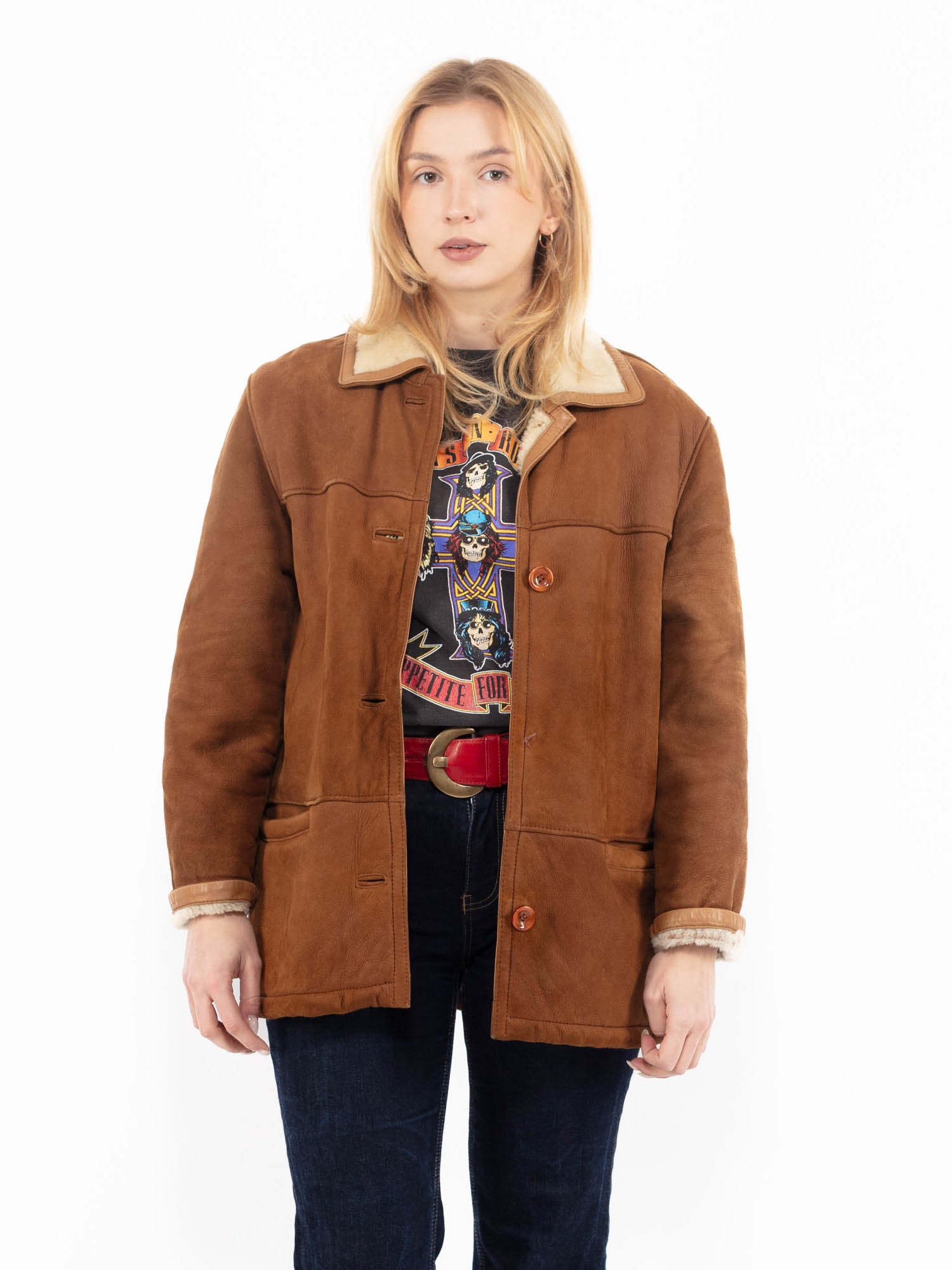 Vintage 80's Women Sheepskin Coat in Brown by Northern Grip