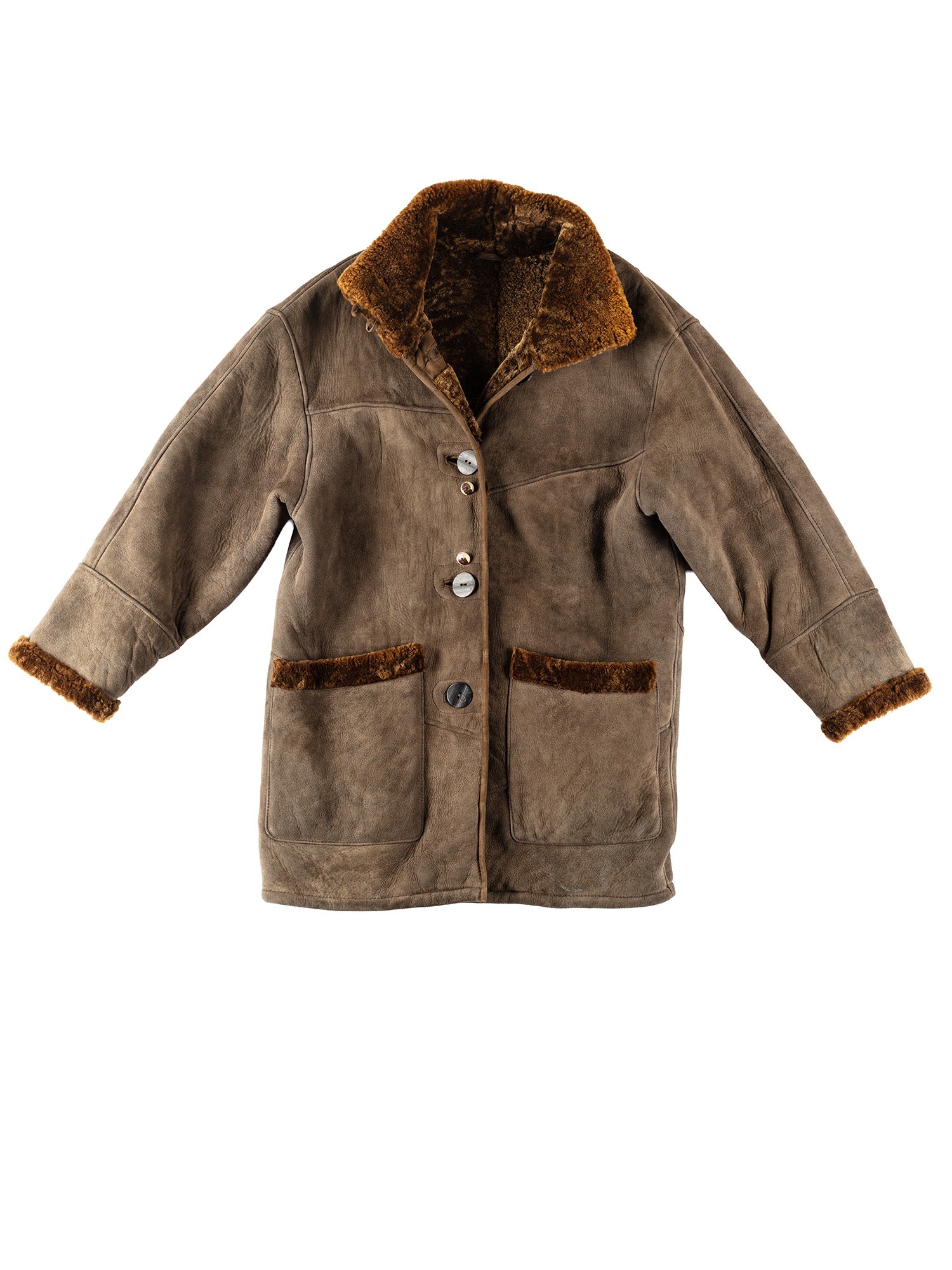 Vintage 80's Women Sheepskin Coat in Brown by Northern Grip