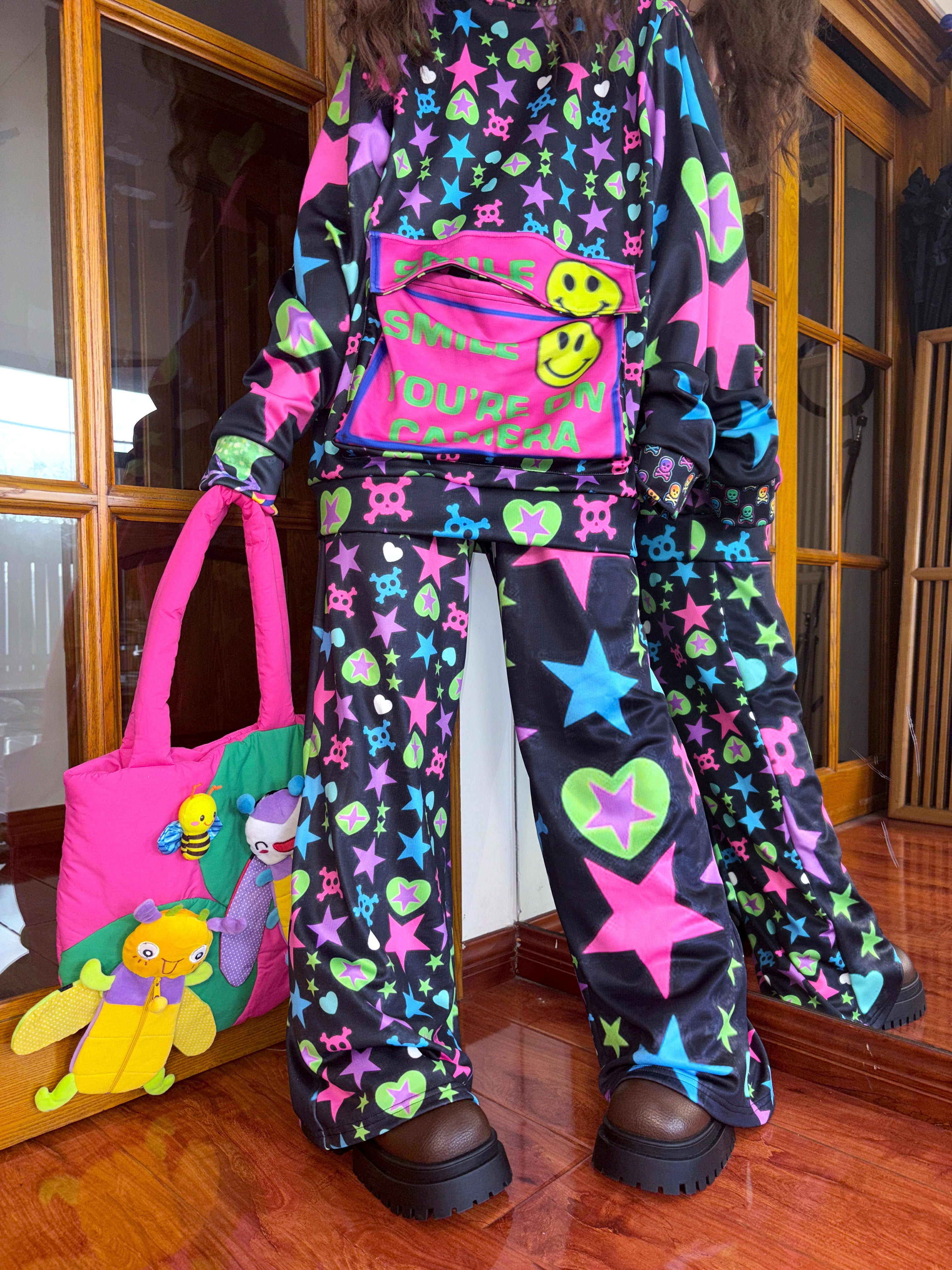Harajuku Y2K Fleece Wide Leg Pants Dopamine Style Cozy Streetwear - LEERROO by Land Decora