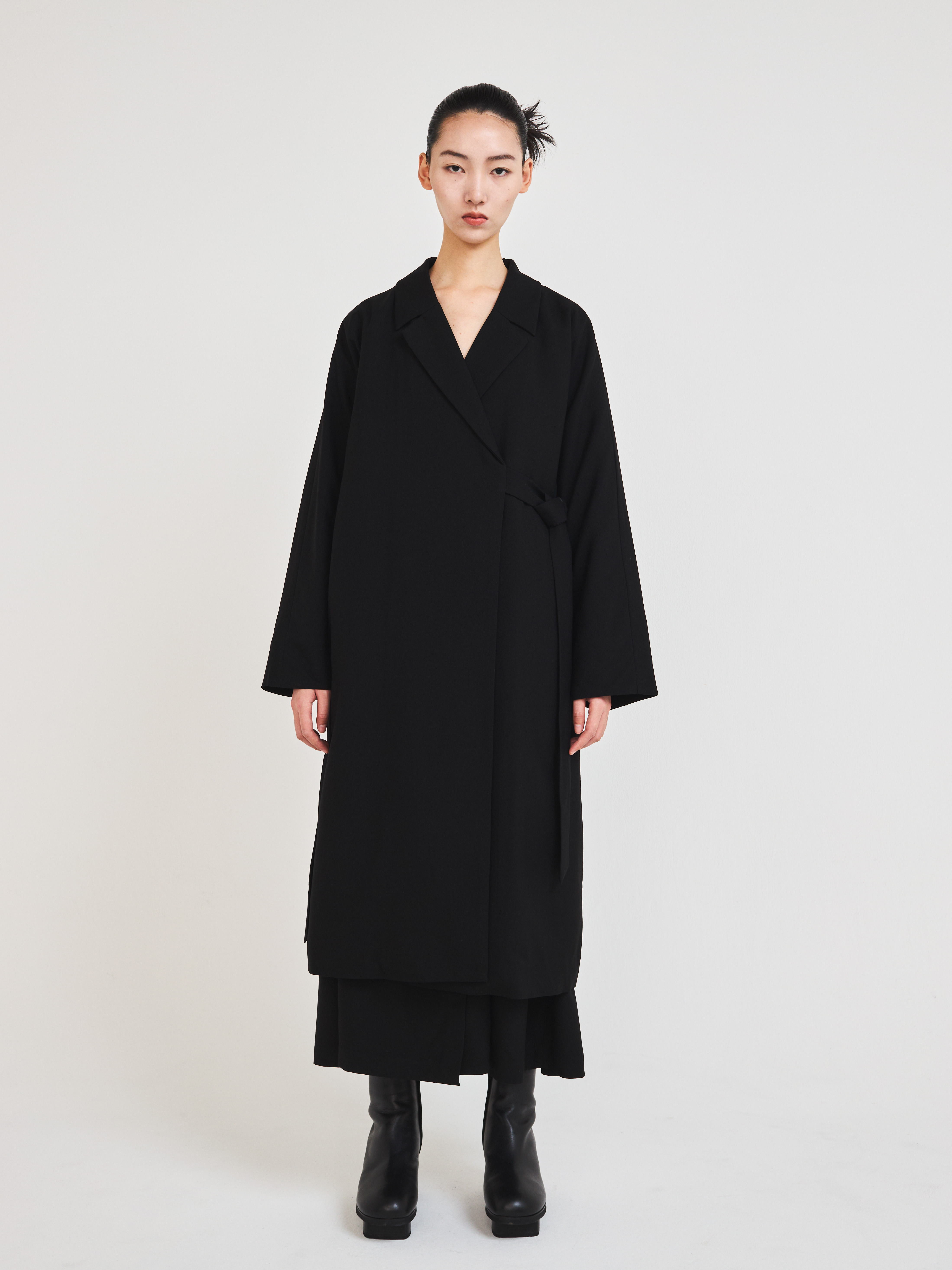 Kimono Sleeve Long Wrap Coat by ASATO