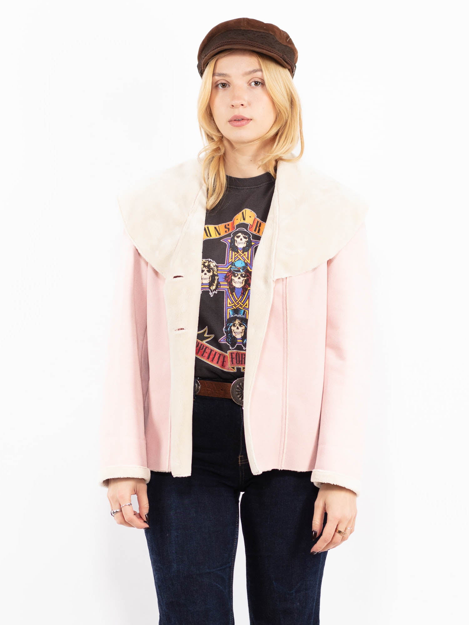 Vintage 00's Women Faux Sheepskin Jacket in Pink by Northern Grip