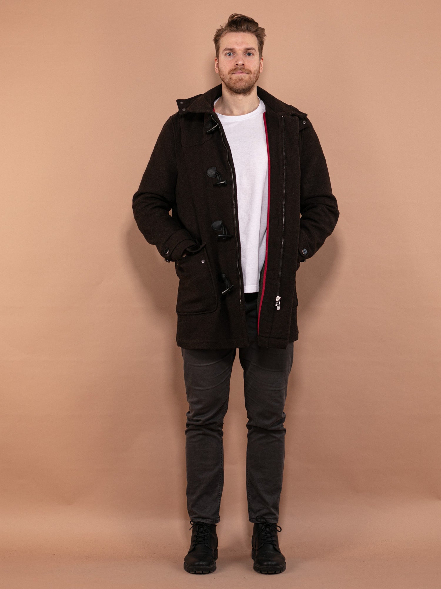 Vintage 90's Men Wool Blend Duffle Coat in Brown by Northern Grip