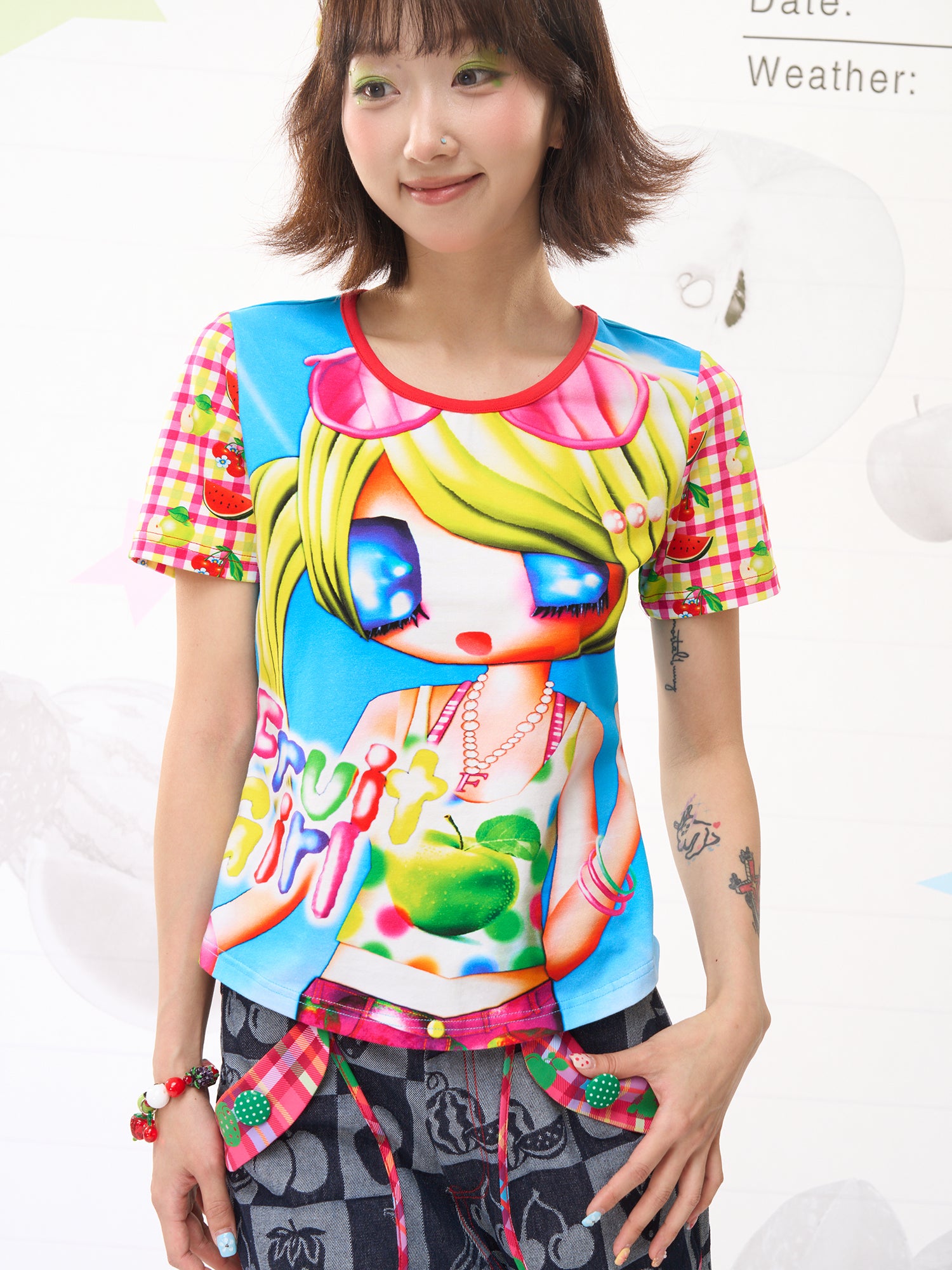 FRUITS Beach Girl Print Tee | Original Fruit Girl Top by Land Decora