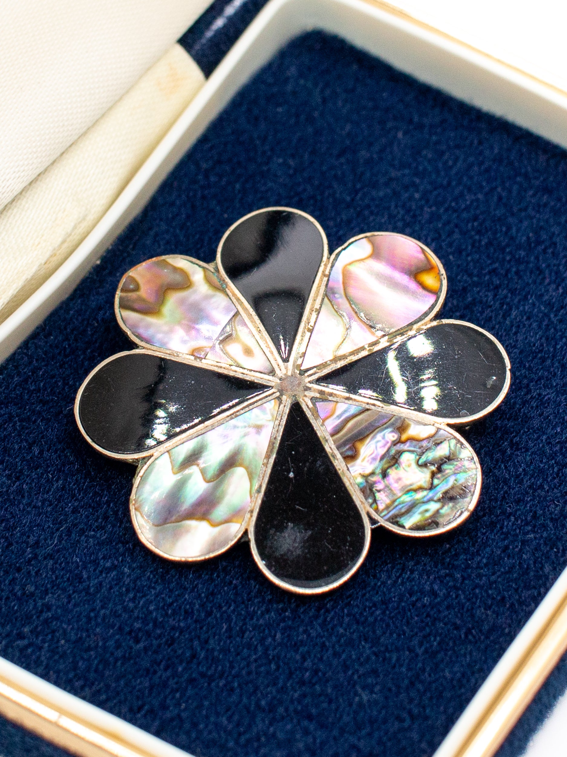 Vintage 50's Alpaca Abalone Shell Flower Brooch by Northern Grip