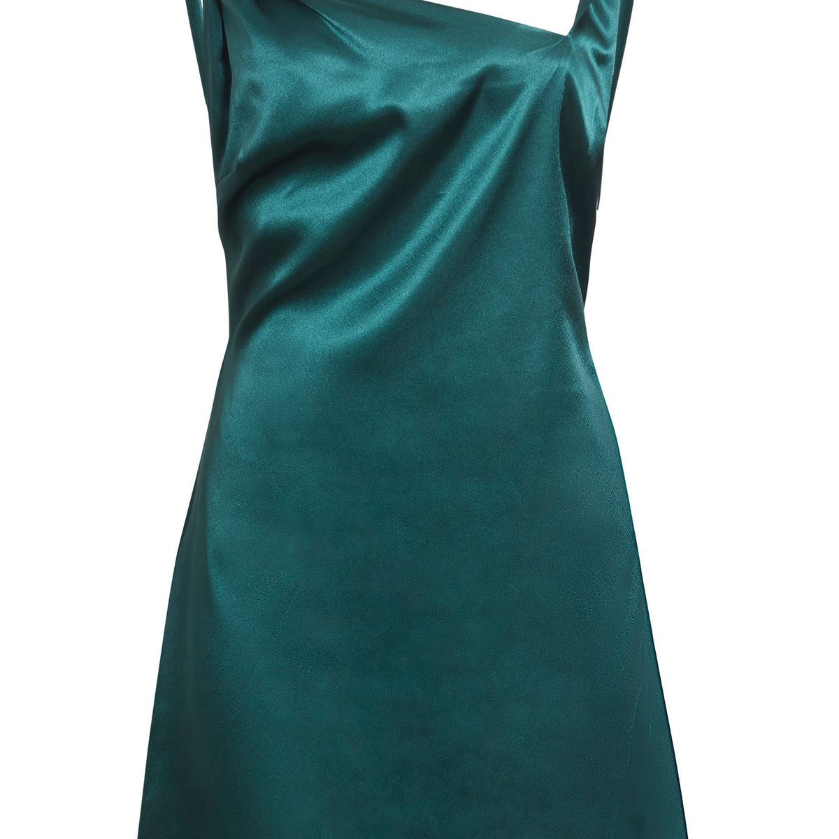 Emerald Green Backless Satin Mini Dress –Asymmetric Neckline By Sarvin by Sarvin
