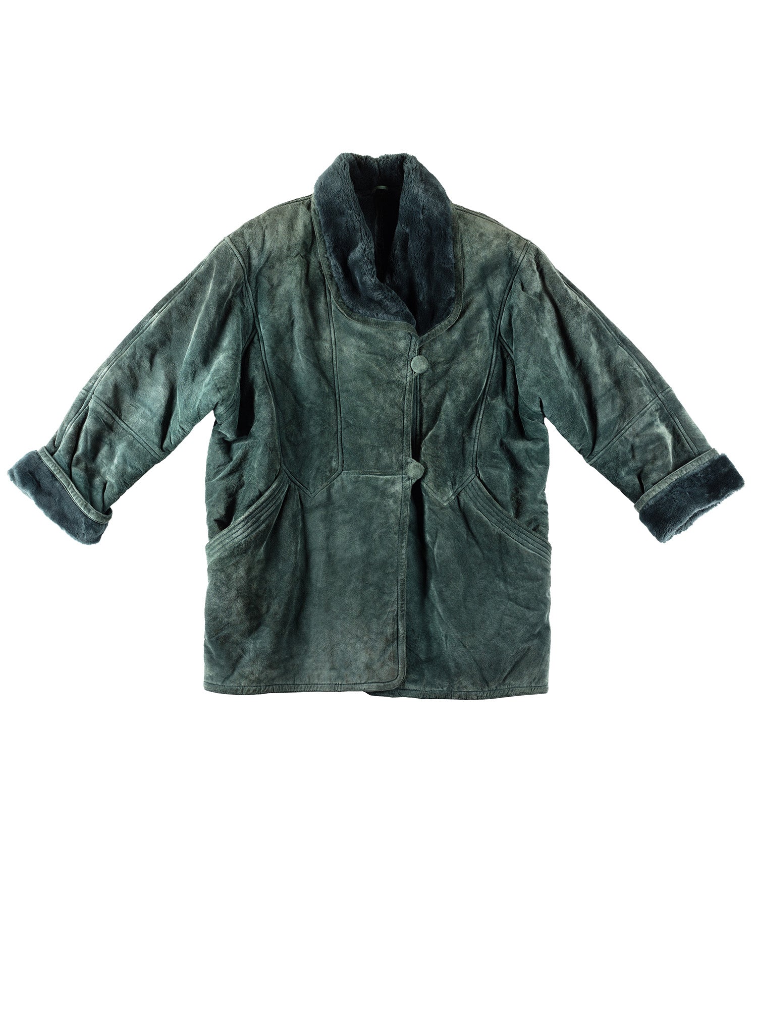 Vintage 80's Women Faux Sheepskin Coat in Green by Northern Grip