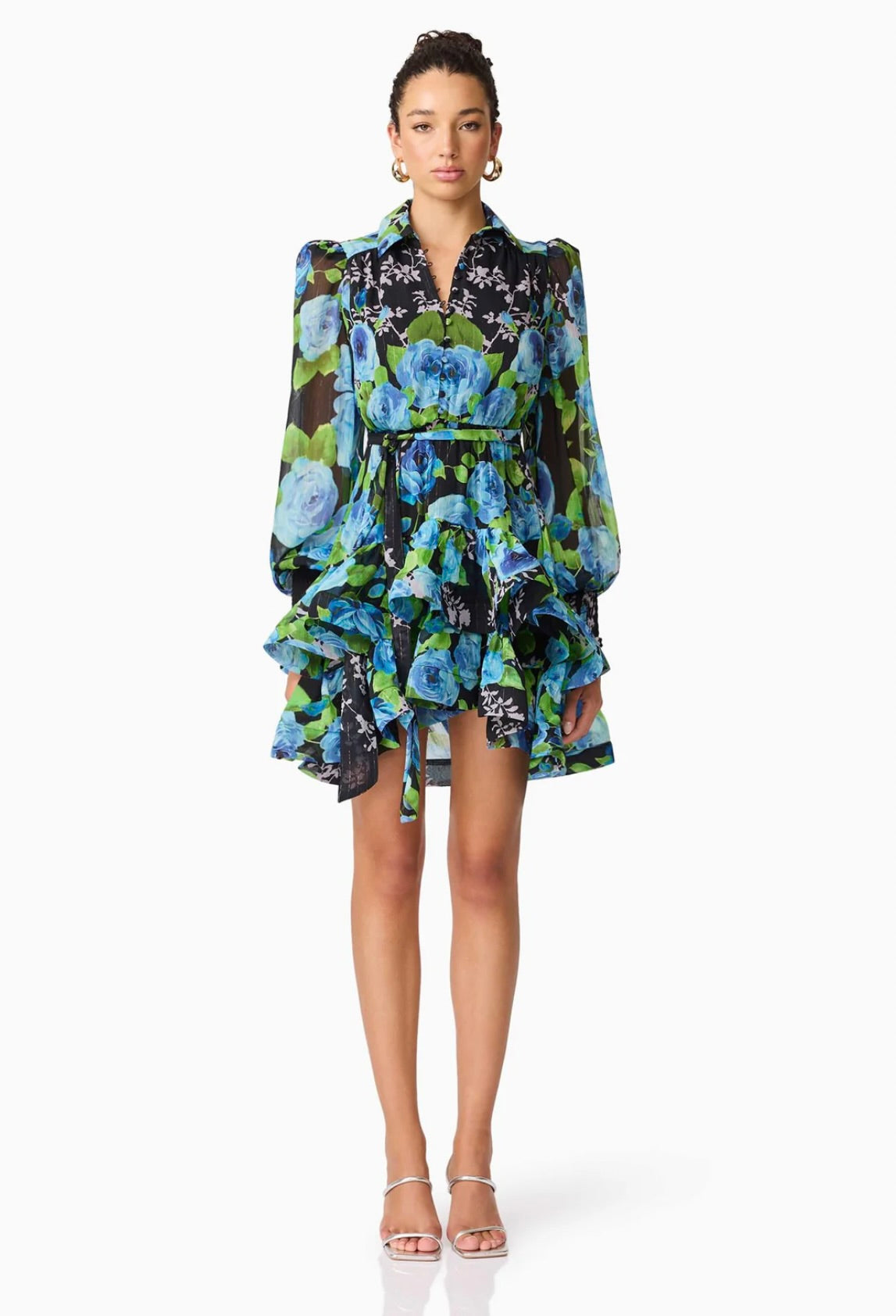 Briony Long Sleeve Mini Dress in Black Floral by Sierra Deene