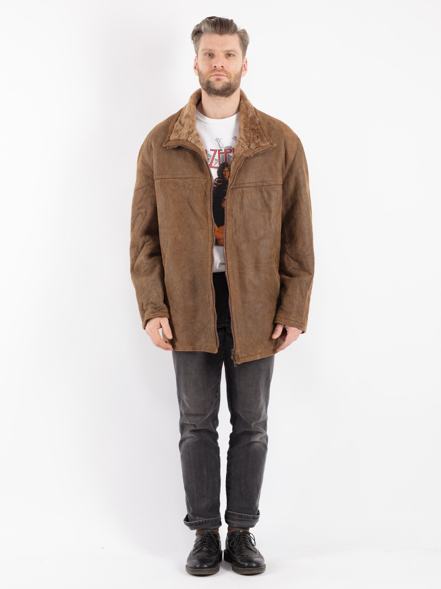 Vintage 90's Men Sheepskin Coat in Brown by Northern Grip