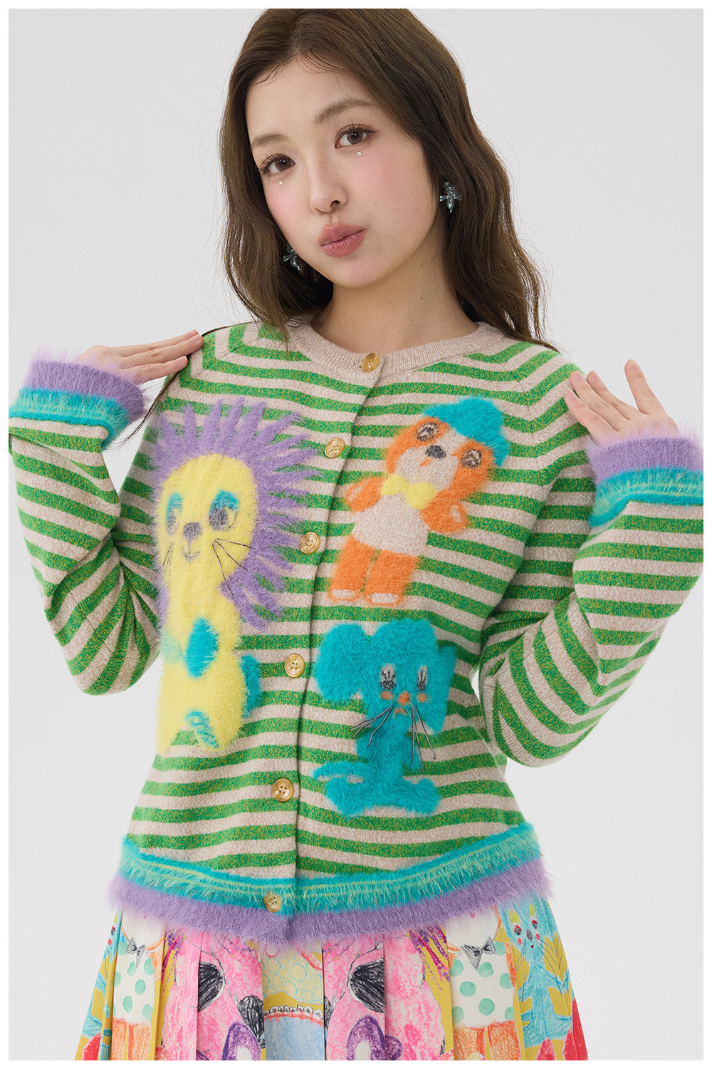 Cartoon Plush Knit Cardigan - tntntutu by Land Decora