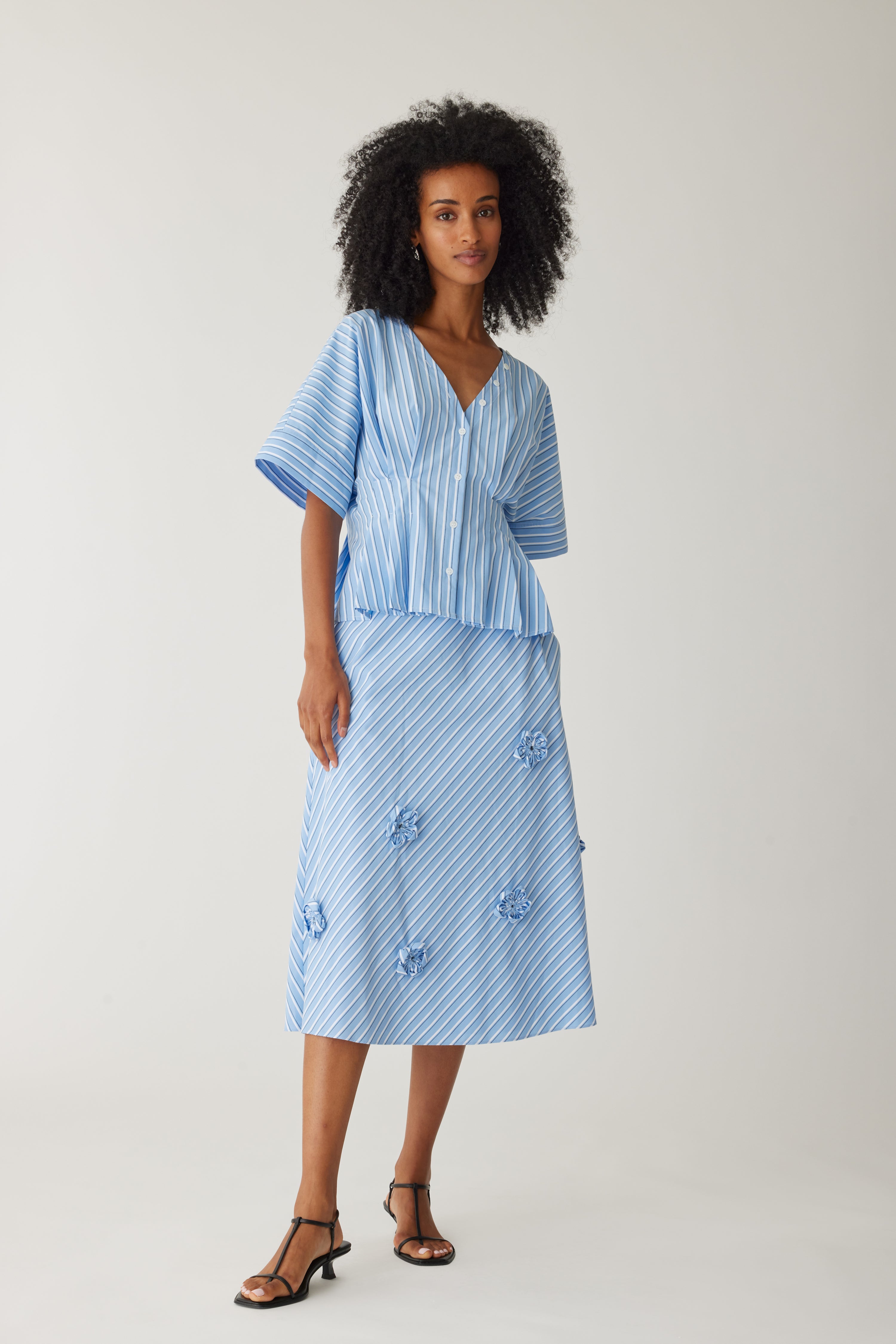Priya Poplin Top in Blue Stripe by Sierra Deene