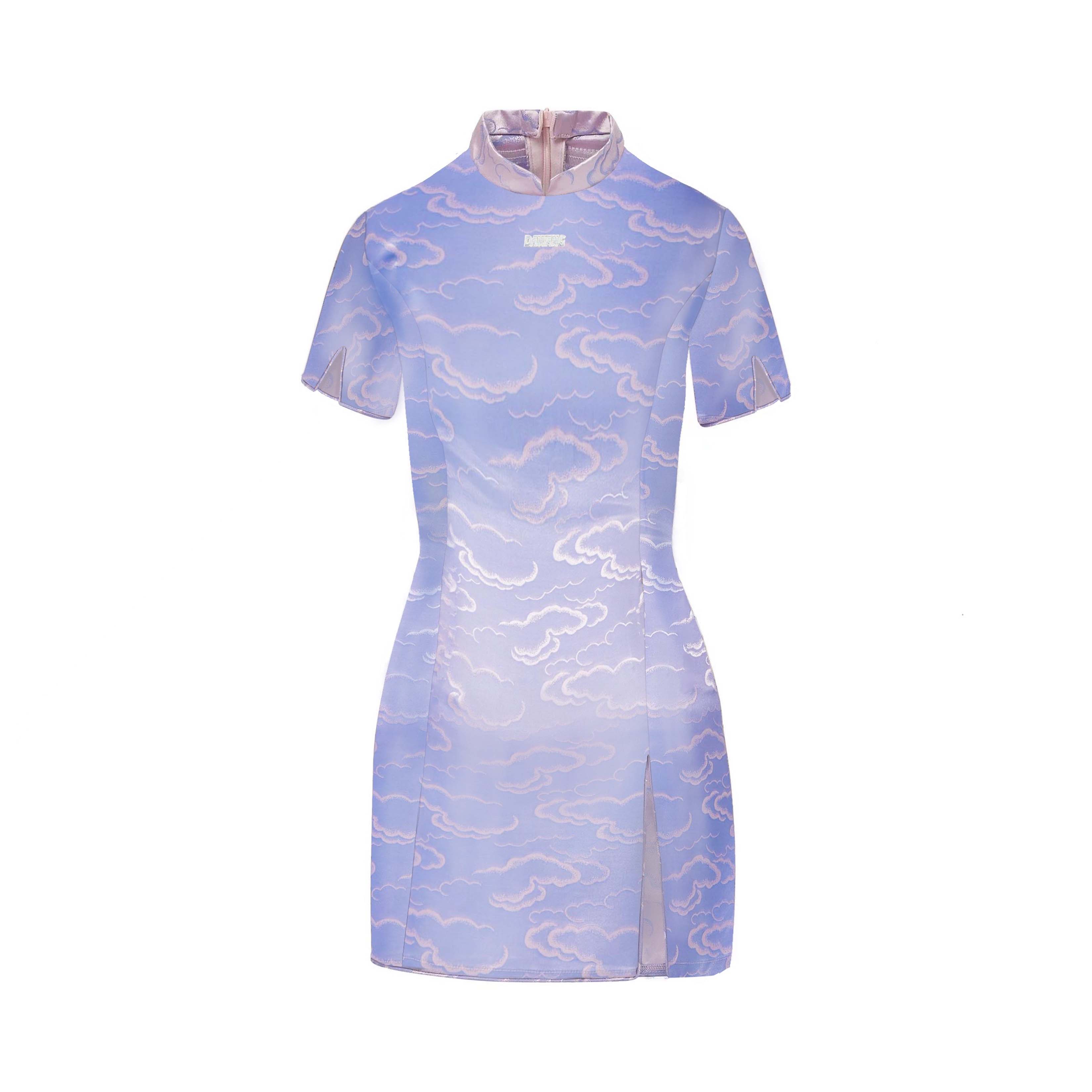 Noma Brocade Qipao Mini Dress Periwinkle by DAWANG