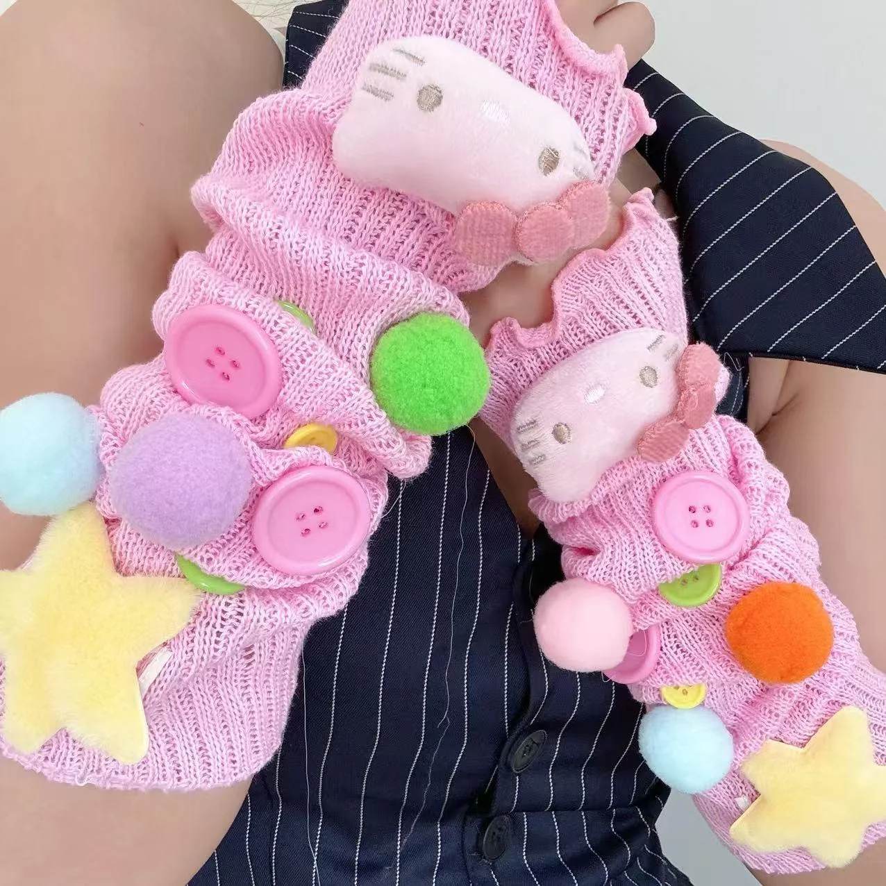 Y2K Pink Fingerless Arm Warmers - Hidden by Land Decora