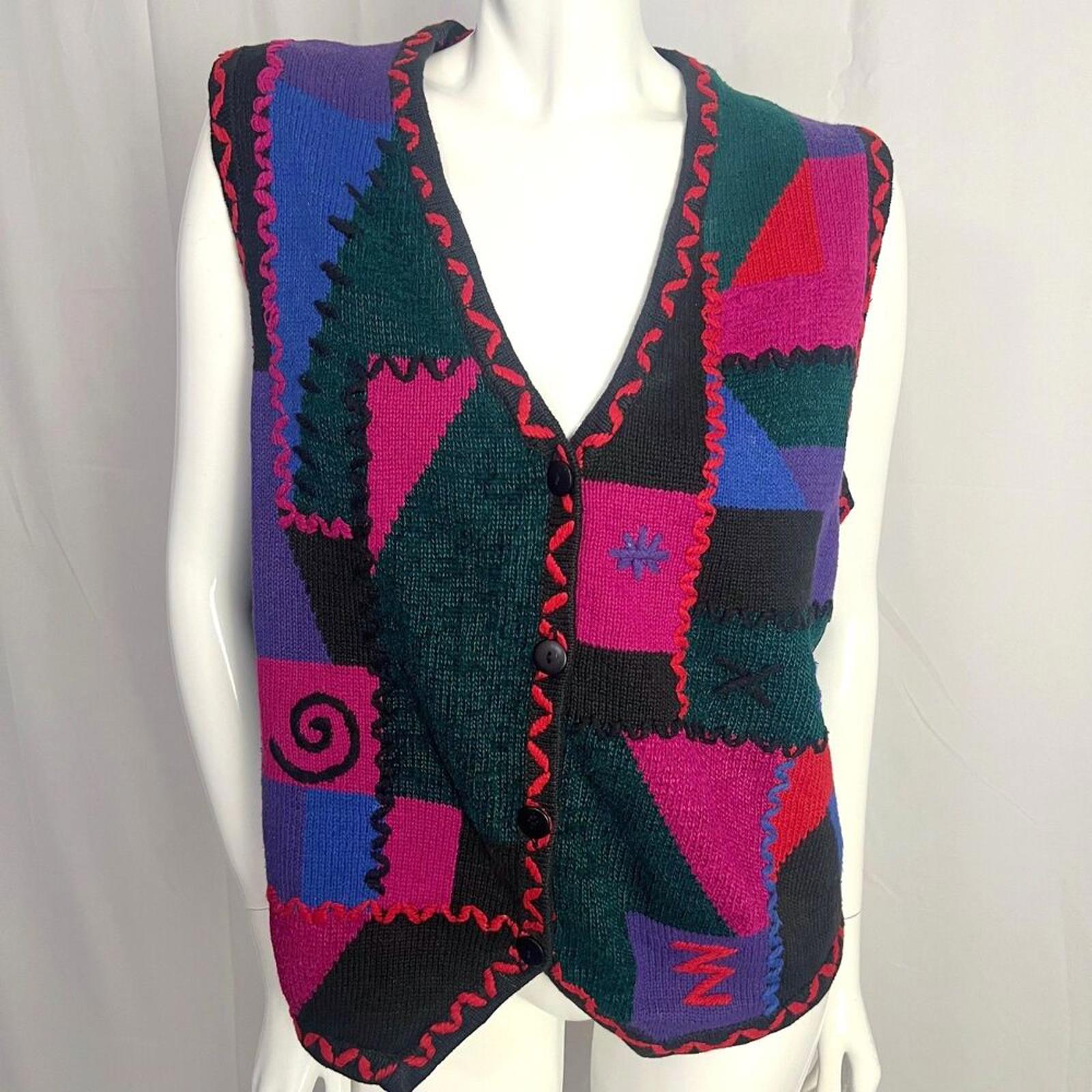 Vintage 90s Sigrid Olsen Patchwork Knit Sweater Vest Multicolored Wome by Hot Girl Secondhand