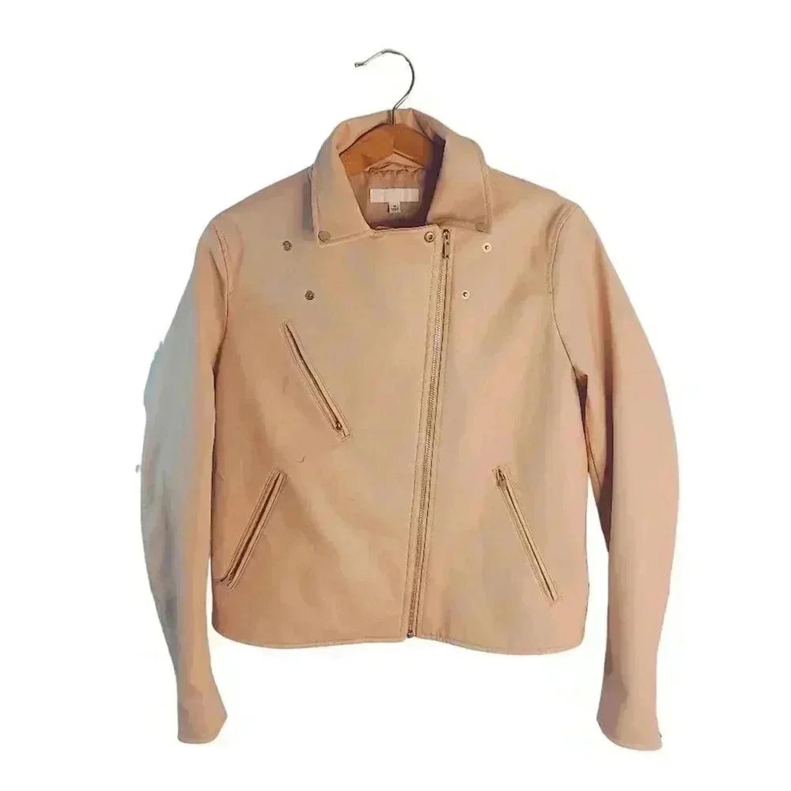 Light Pink Faux Leather Uniqlo Moto Jacket Women's Size M by Hot Girl Secondhand