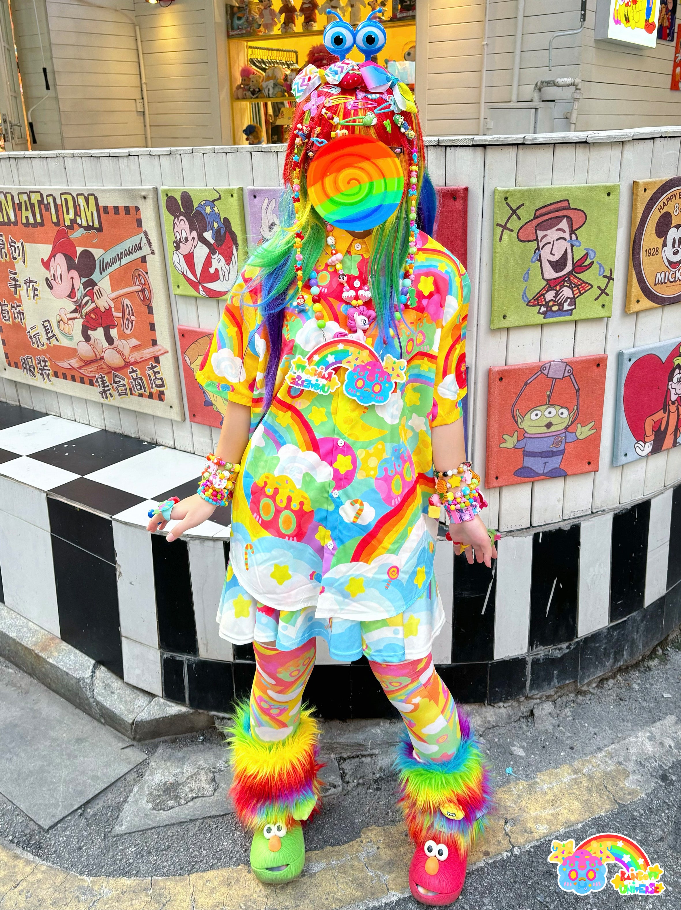 Decora Kei Shirt Skirt Socks Set Polyester Pastel Outfit - Rainbow Galaxy Rux by Land Decora
