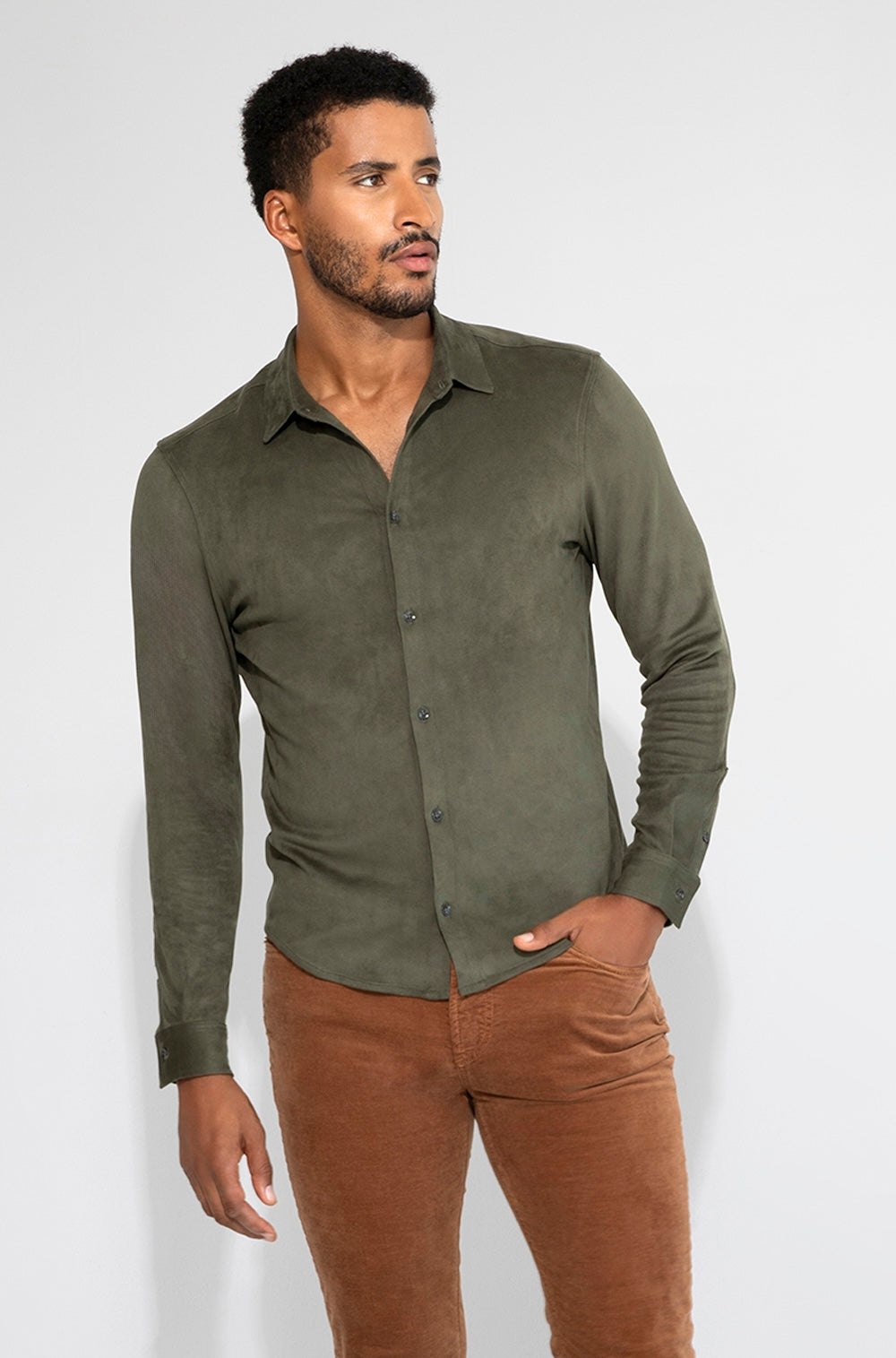 Cooper Butter Suede Juniper Stretch Long Sleeve Shirt by MONFRERE