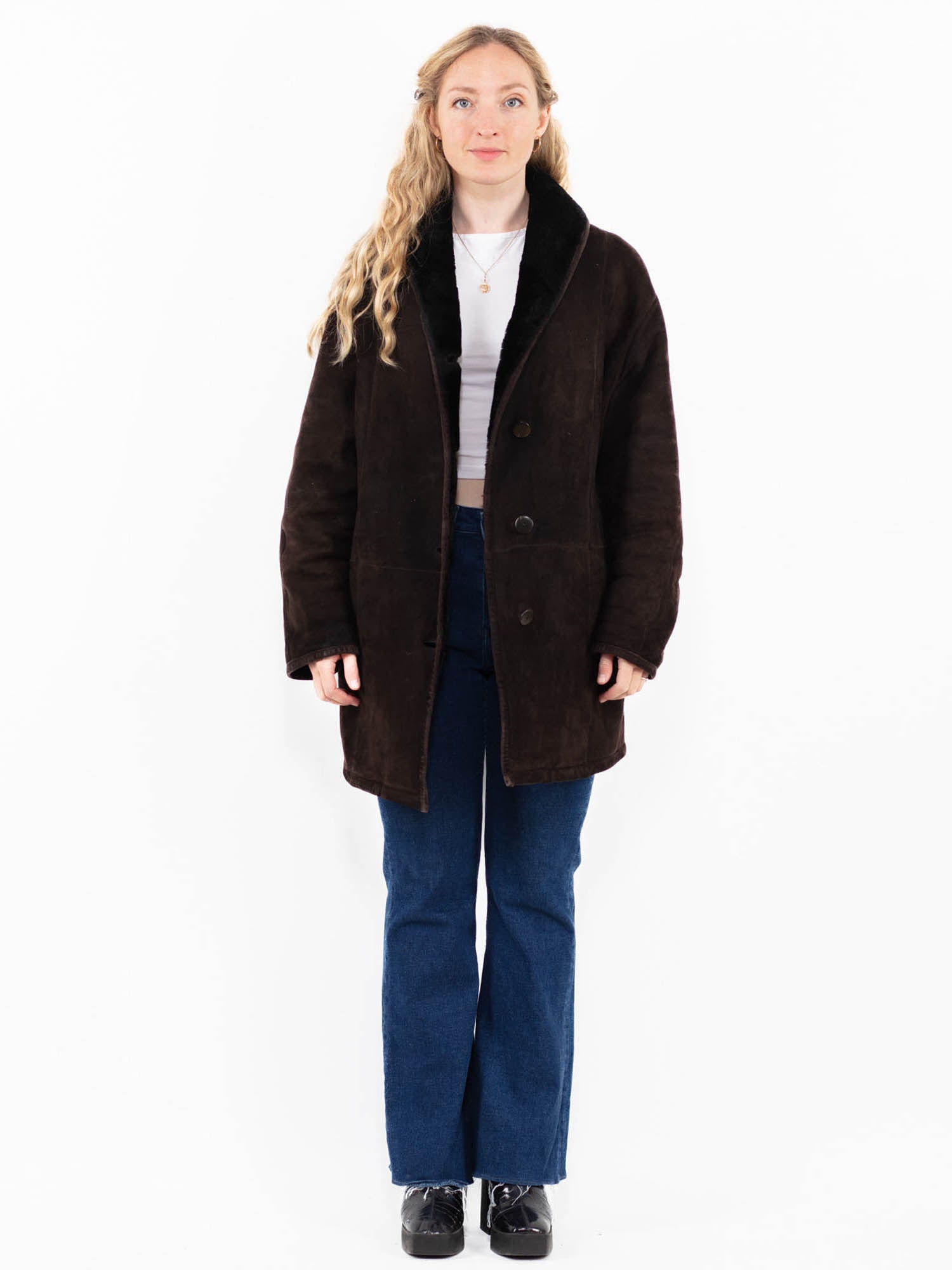 Vintage 90's Women Sheepskin Coat in Brown by Northern Grip