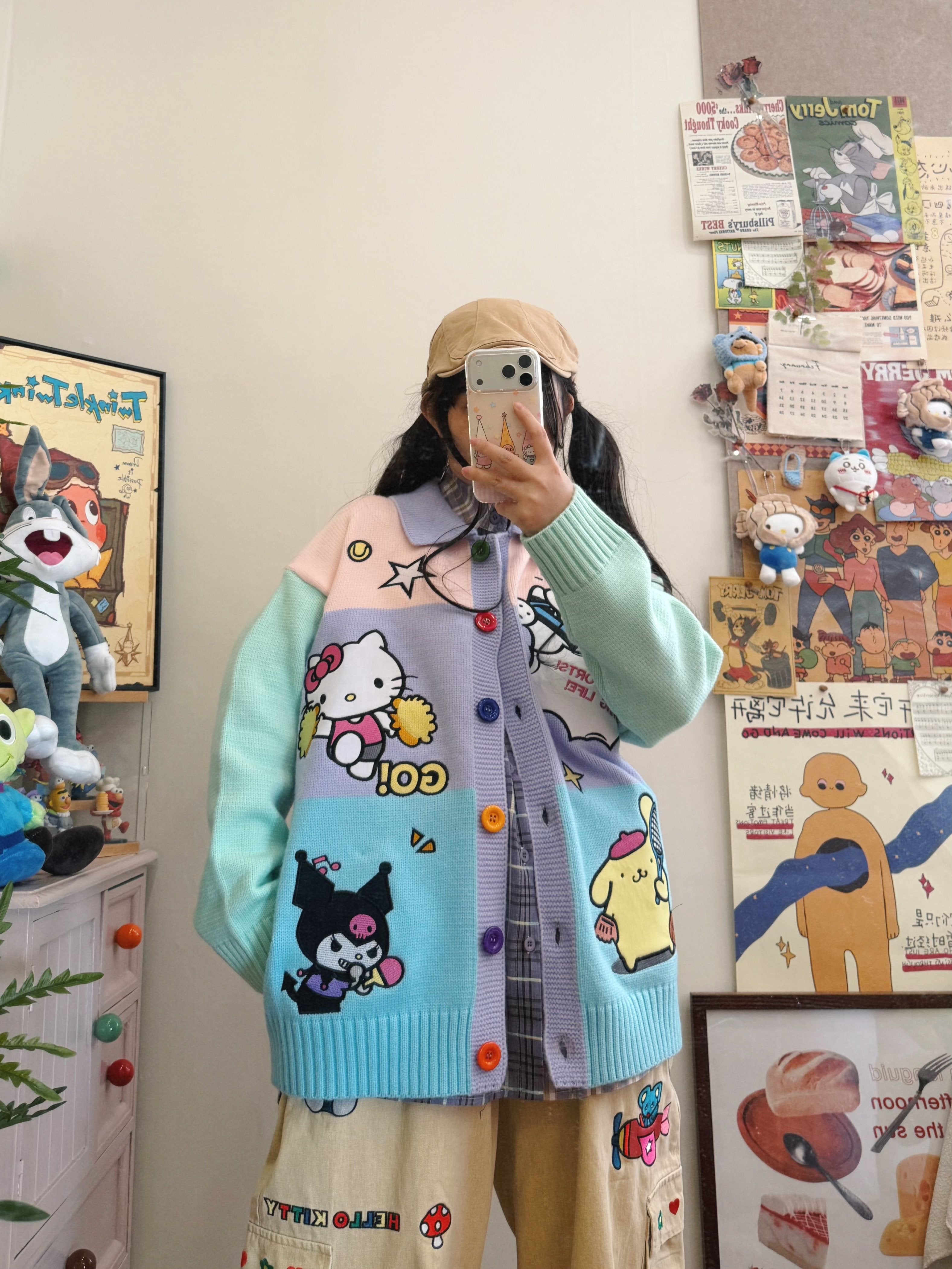 Kidcore Cartoon Embroidered Cardigan - BIBULU by Land Decora