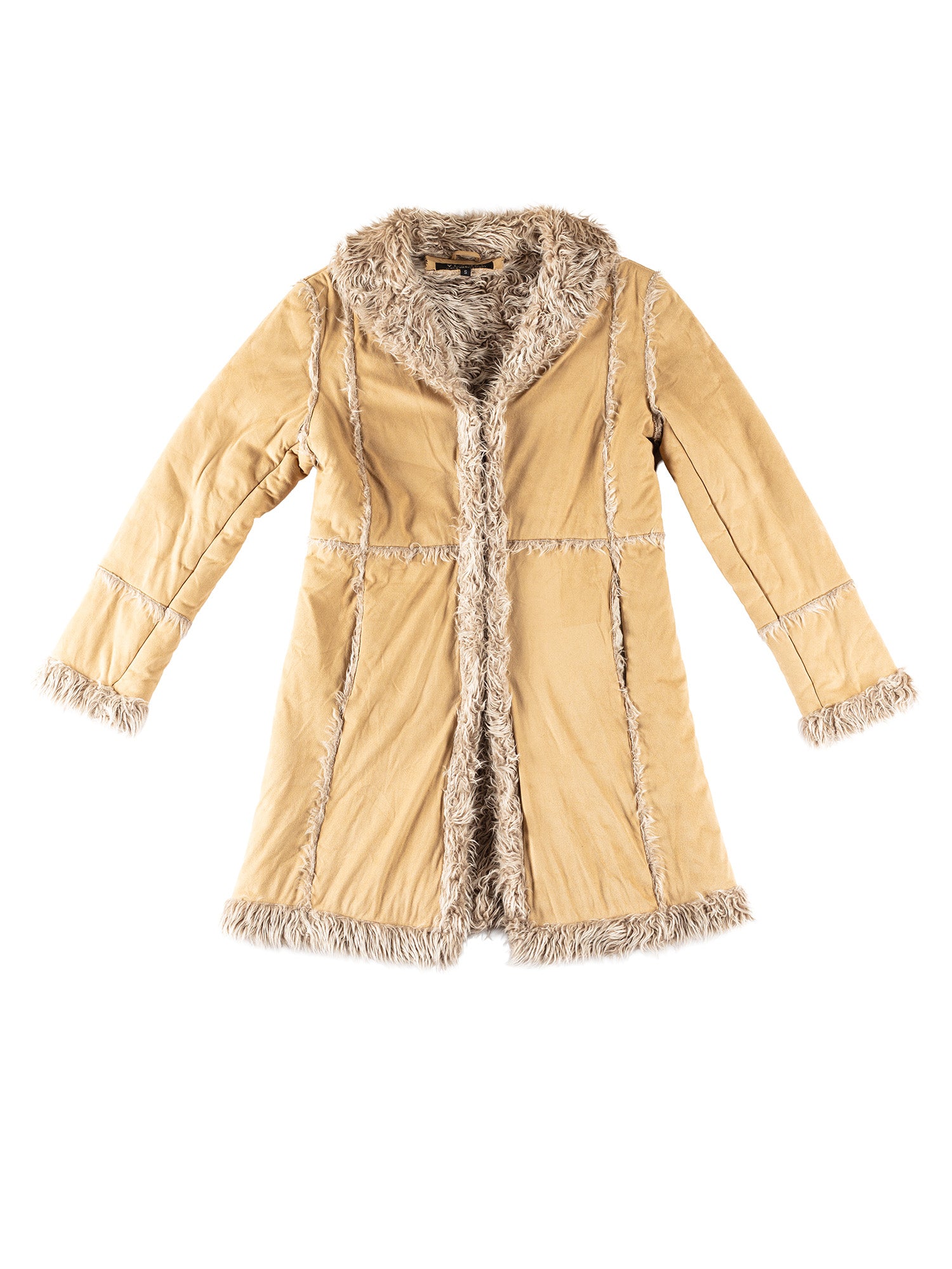 Vintage 80's Women Faux Sheepskin Penny Lane Coat in Beige by Northern Grip