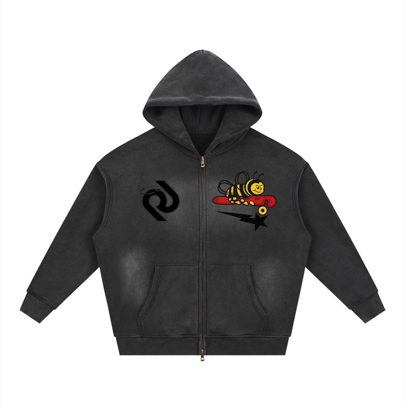 Casuale Muivi BUMBLEBEE Sunfade Two-way Zipper Boxy Fleece Hoodie by Casuale Muivi