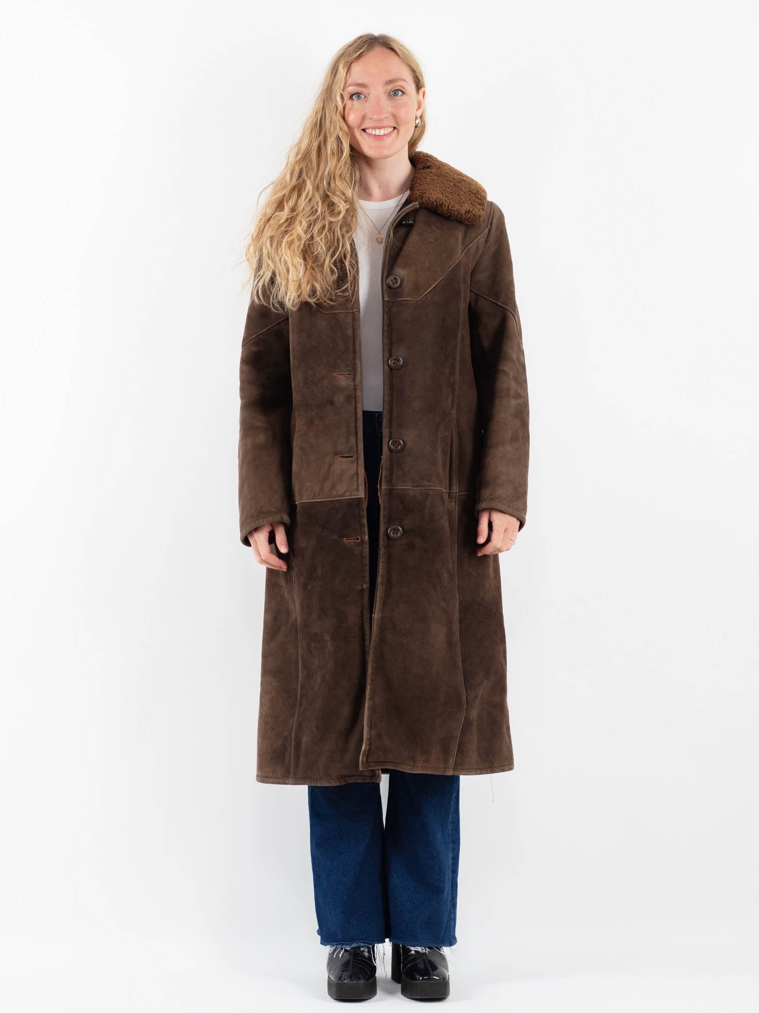 Vintage 70's Women Sheepskin Coat in Brown by Northern Grip