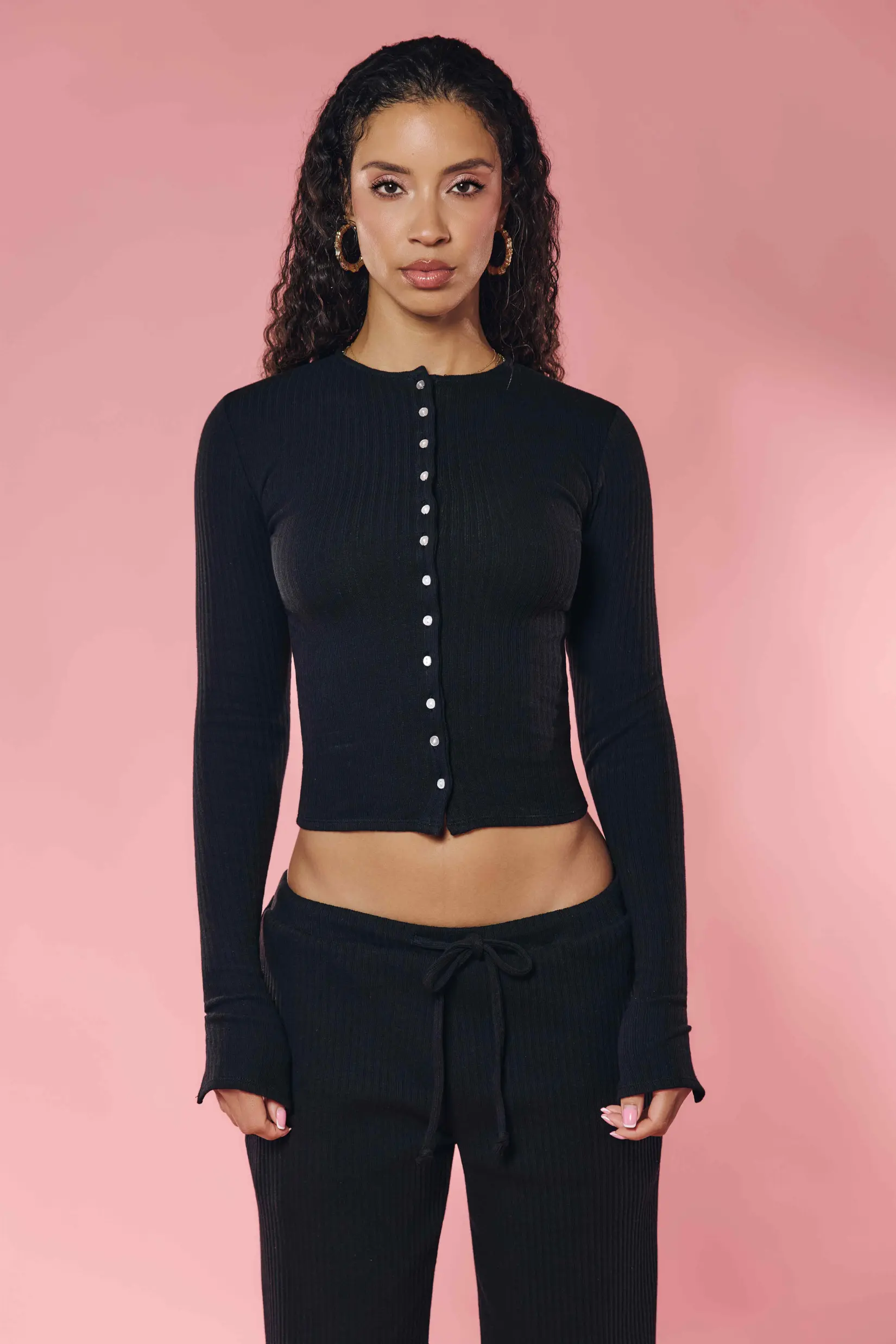 Rib Knit Cardi Black by Staple & Hue