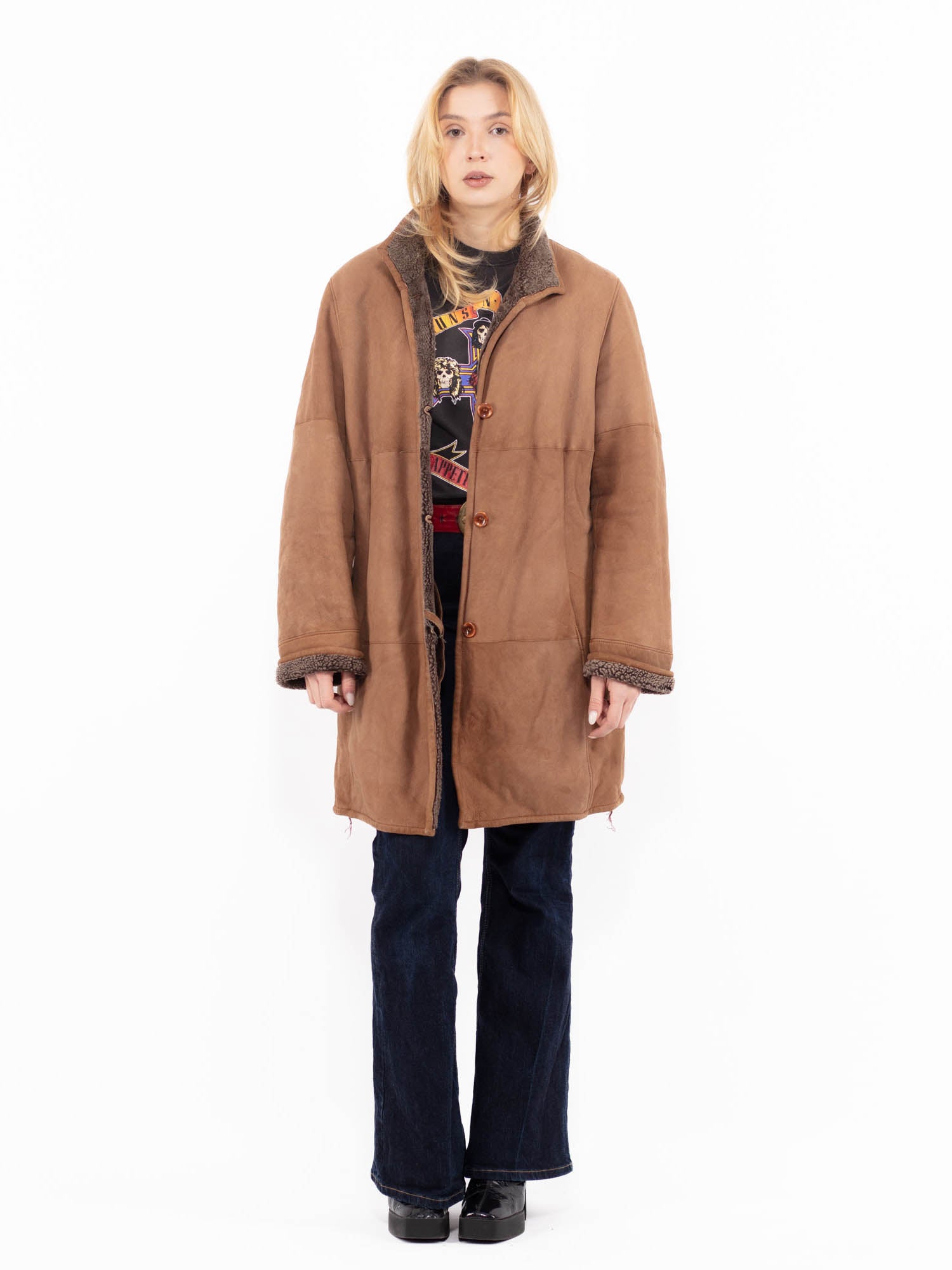 Vintage 90's Women Sheepskin Coat in Brown by Northern Grip