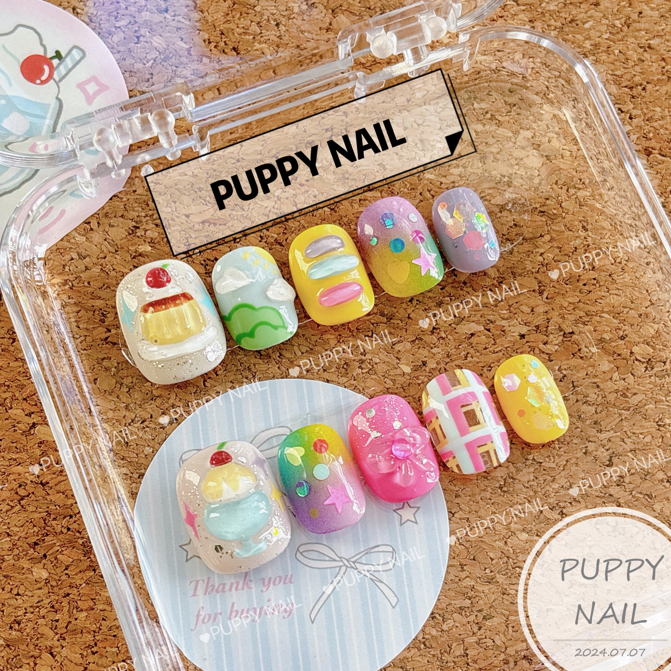 Puppy Summer Sweets Hand-Painted Dopamine Nail Art | Cute Cartoon Nails for a Sweet Look by Land Decora