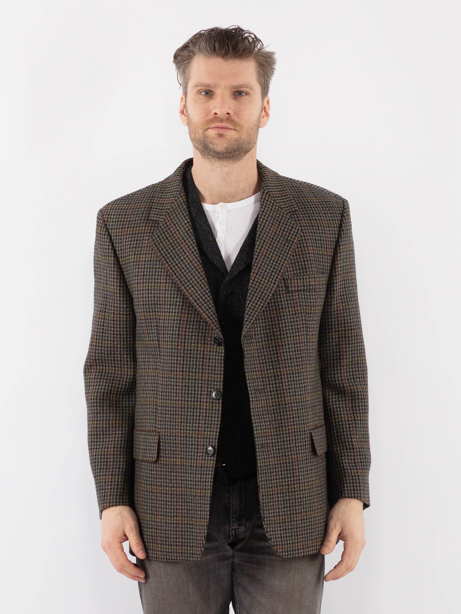 Vintage 70's Men Wool Blazer Jacket in Multi by Northern Grip