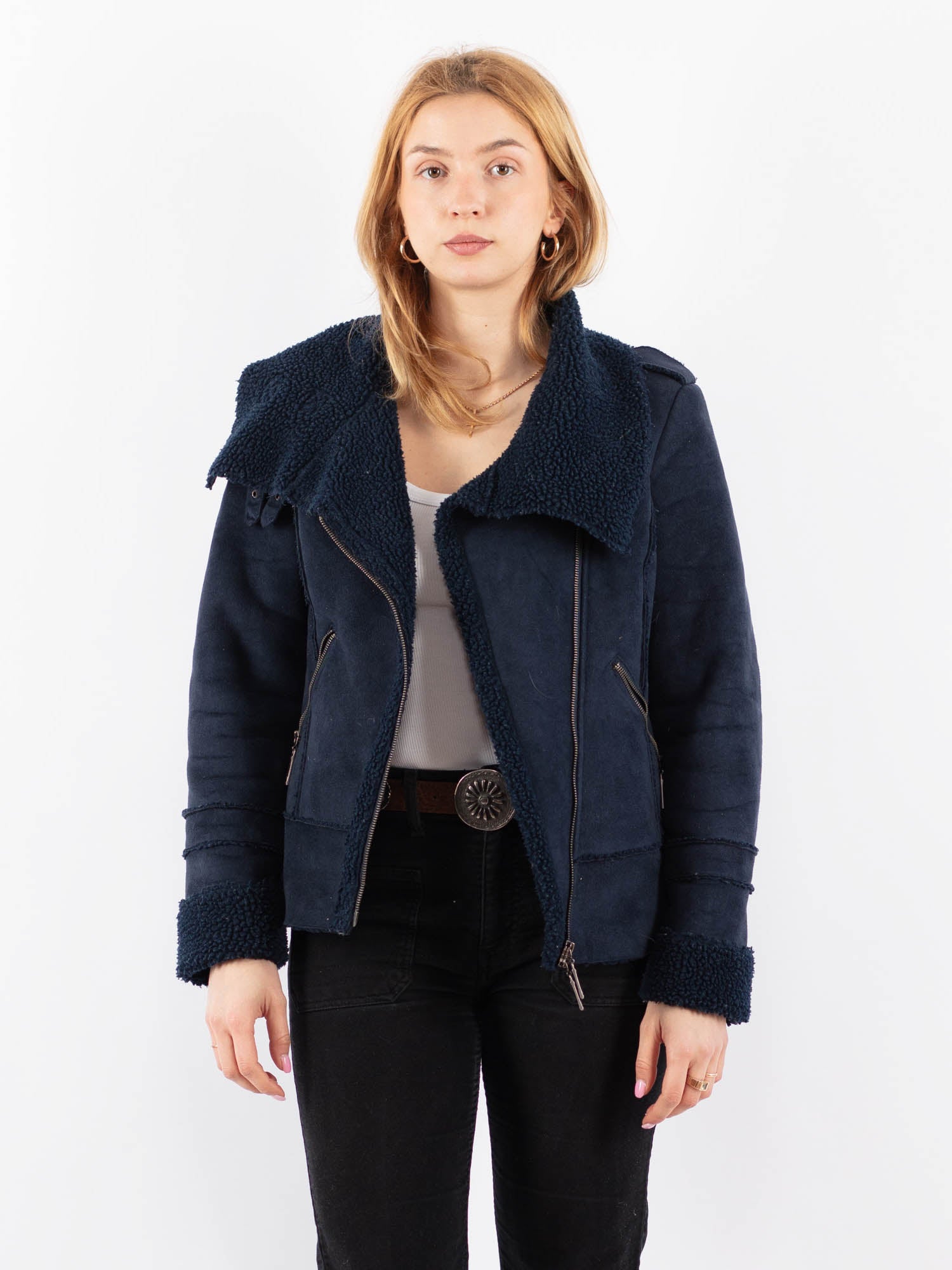Vintage 00's Women Faux Sheepskin Jacket in Blue by Northern Grip