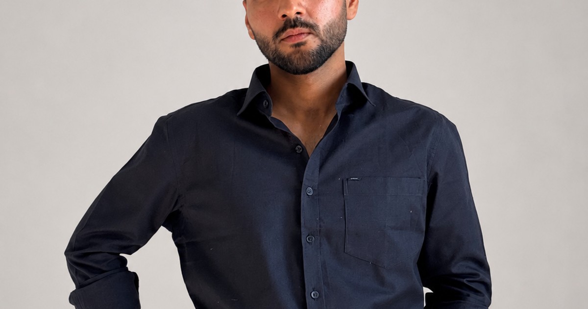 Men’s Premium Cotton Linen Relaxed Fit Shirt – Navy Blue | Attirity by Attirity