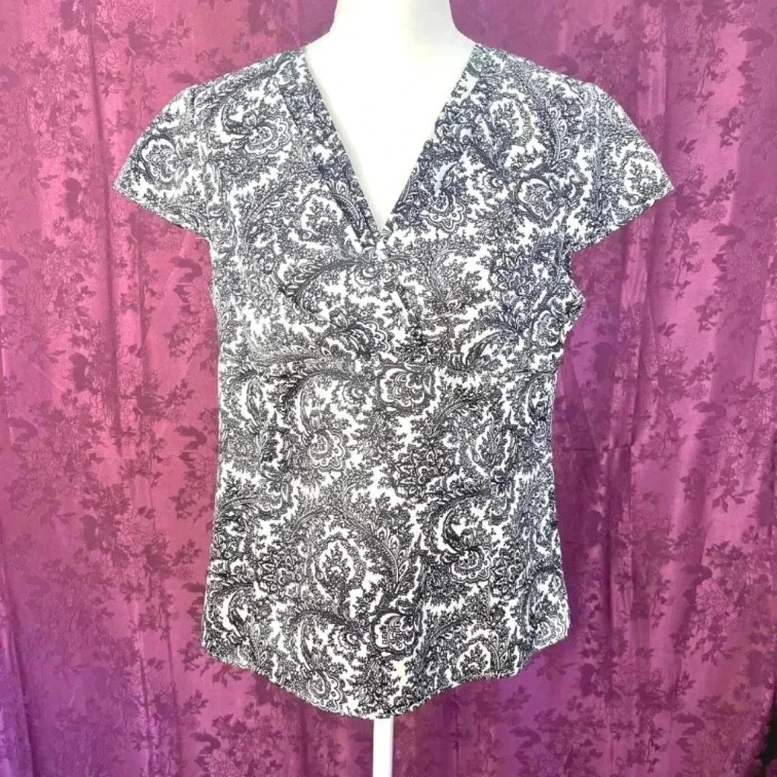 Ann Taylor Petites Black and White Short Sleeve Blouse Size 12P by Hot Girl Secondhand