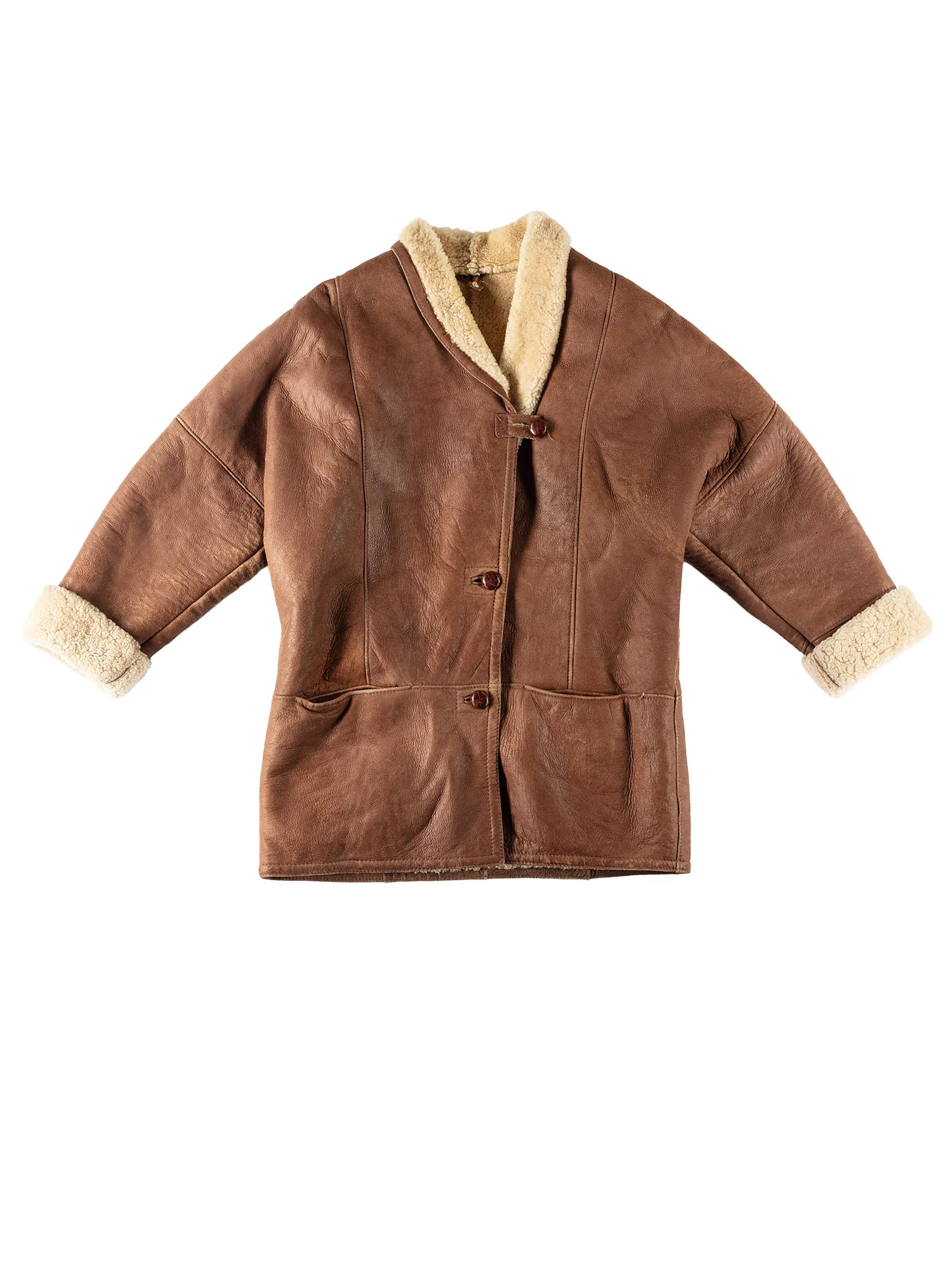 Vintage 80's Women Sheepskin Coat in Brown by Northern Grip