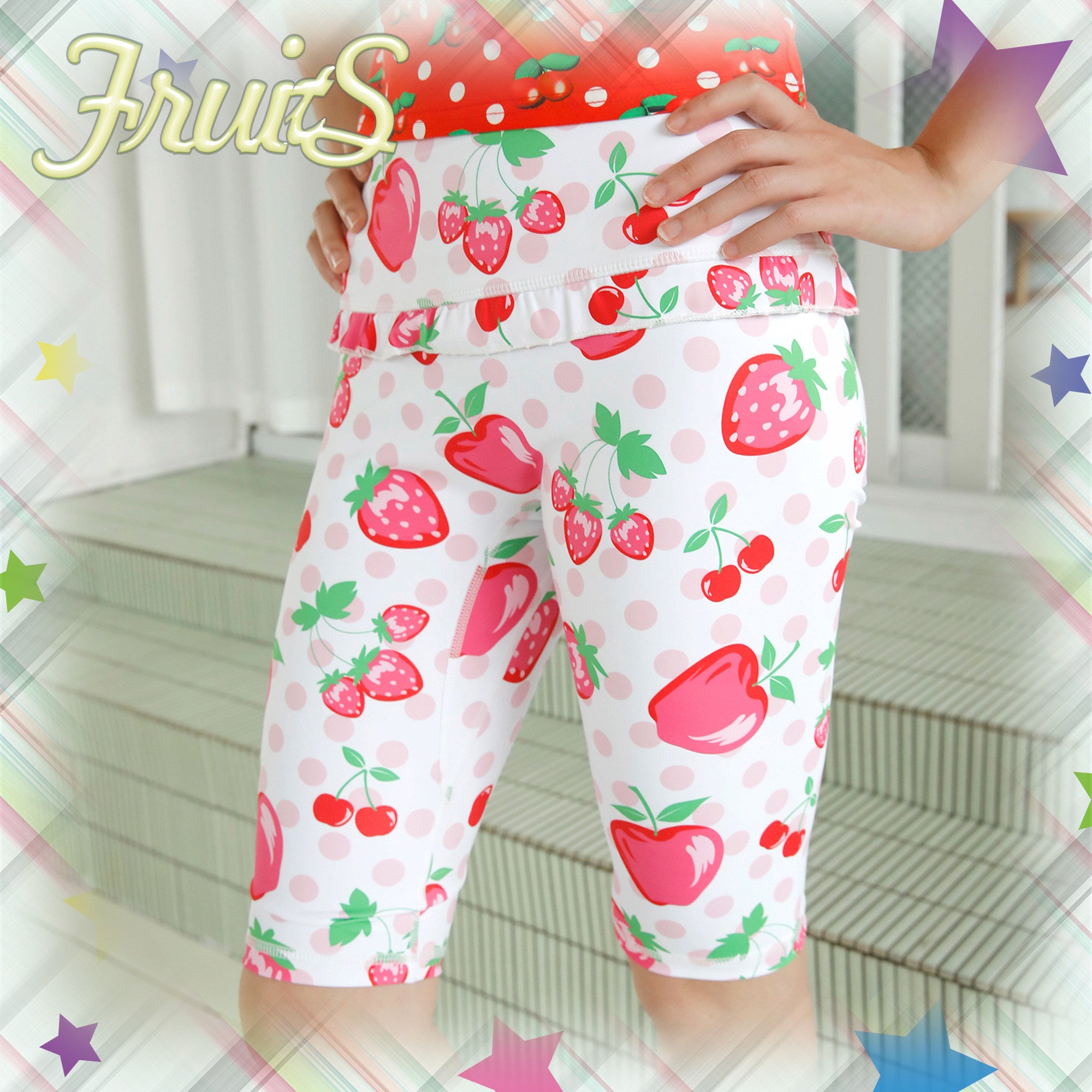Strawberry Polka Biker Shorts - FRUITS by Land Decora