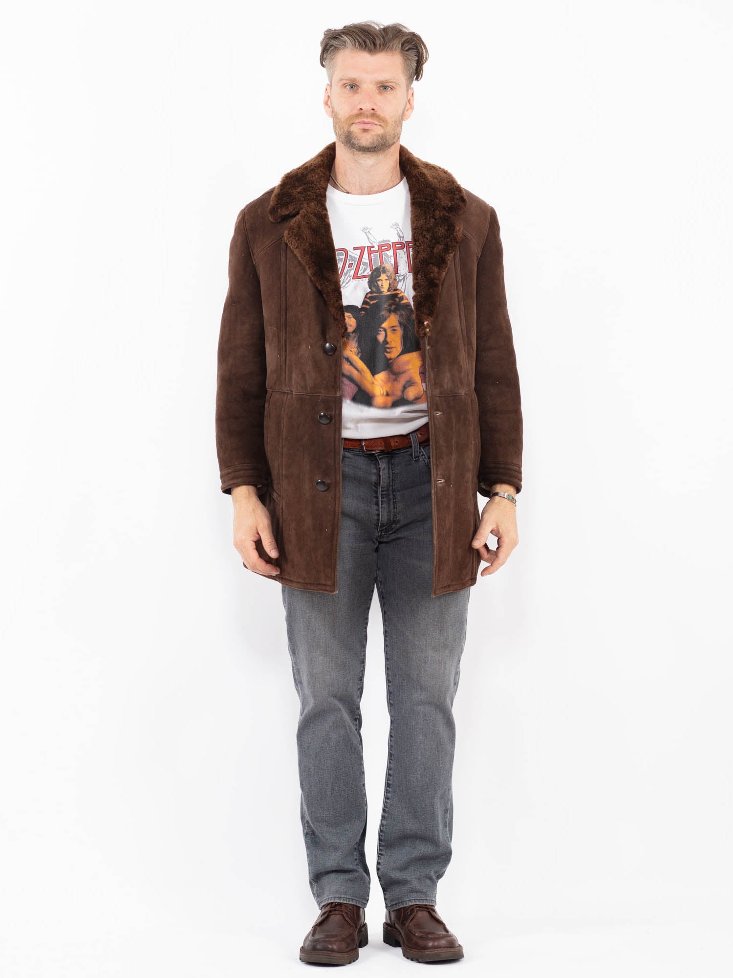 Vintage 70's Men Sheepskin Coat in Brown by Northern Grip
