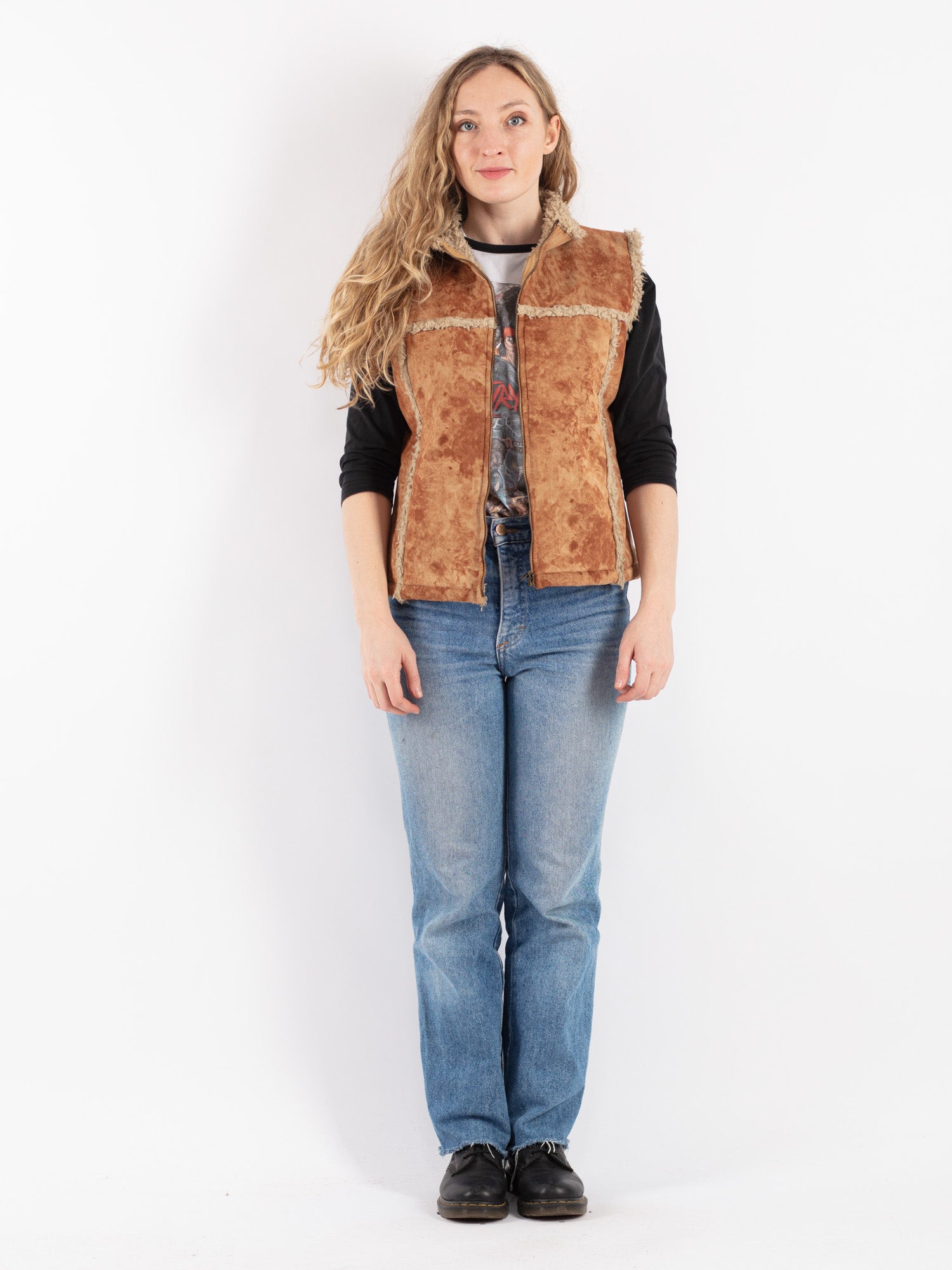 Vintage 90's Women Faux Sheepskin Vest in Brown by Northern Grip