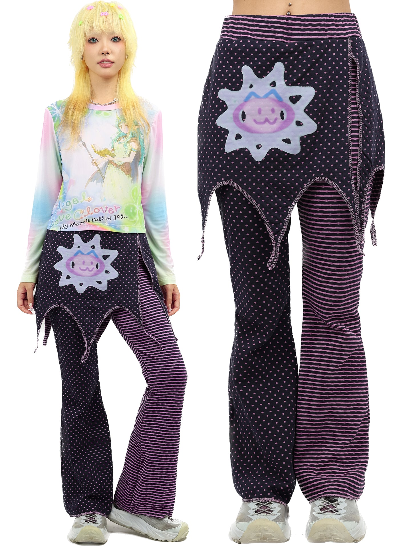 Y2K Elf Mushroom Patchwork Pants 100% Cotton - NIHON KIDS by Land Decora