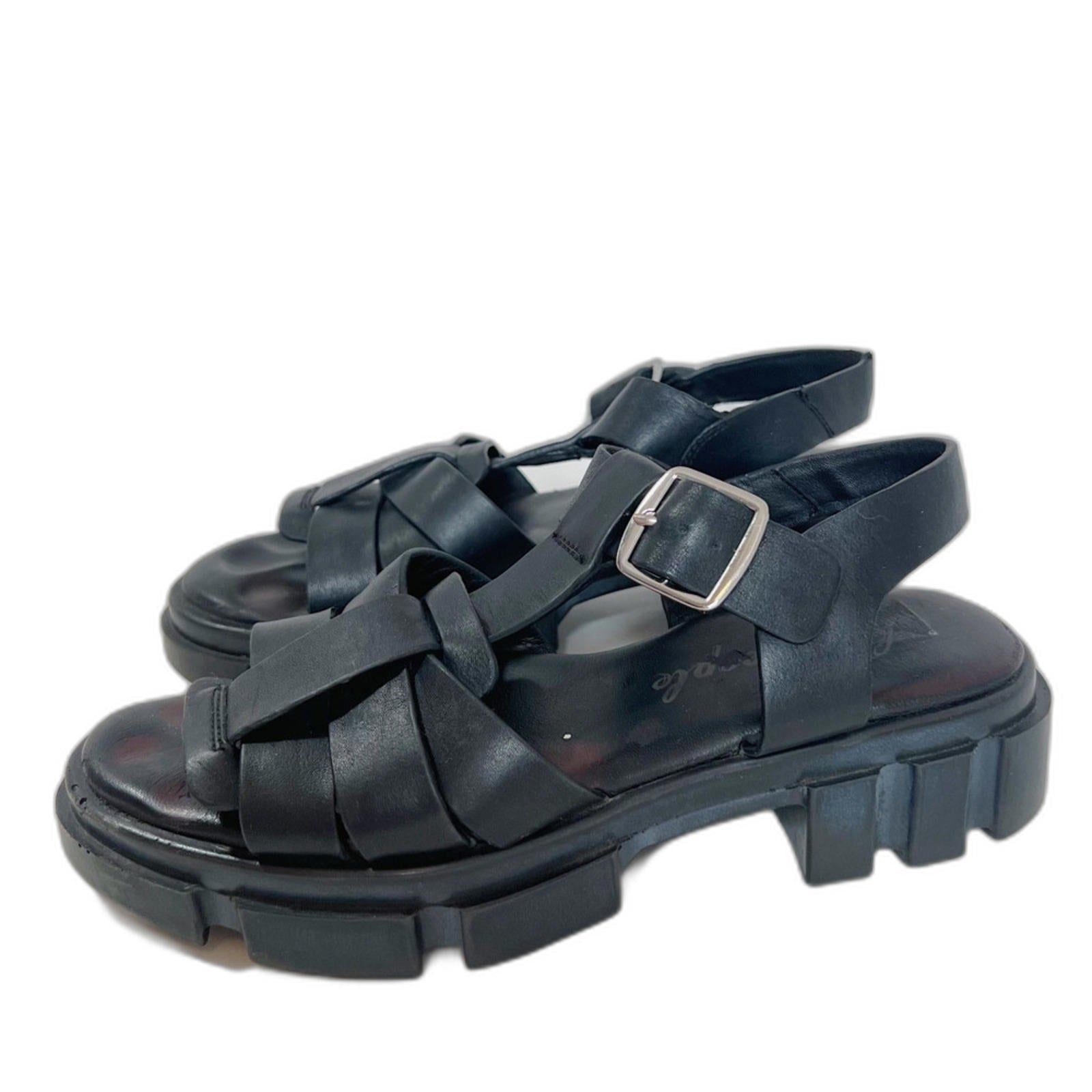 Free People Brooks Black Leather Fisherman Sandals Lug Sole Platform S by Hot Girl Secondhand