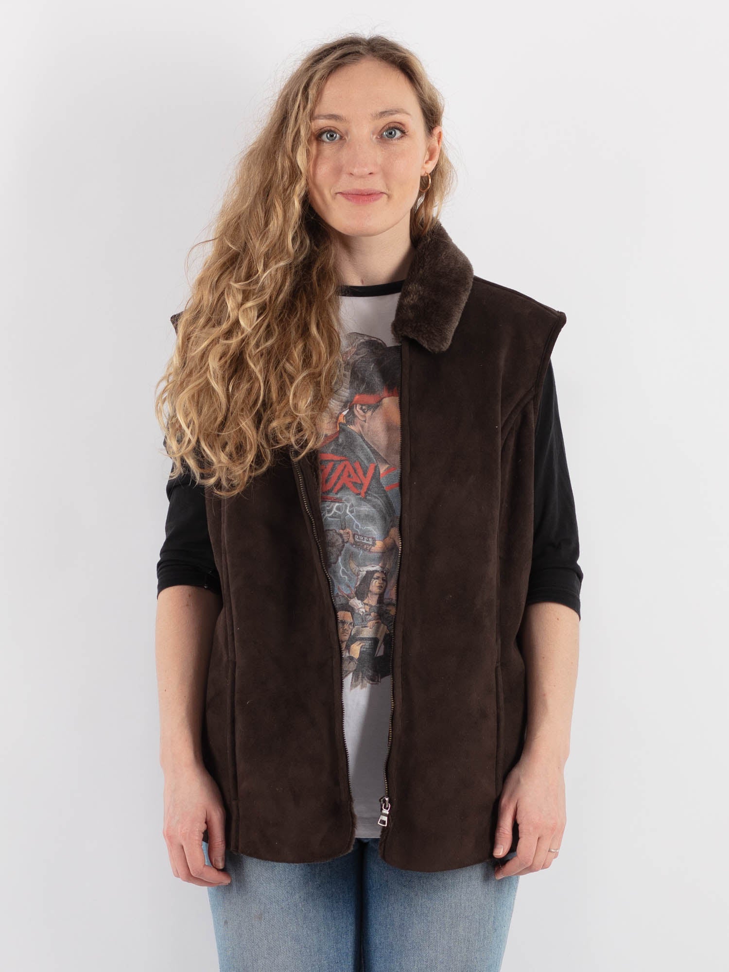 Vintage 00's Women Faux Sheepskin Vest in Brown by Northern Grip