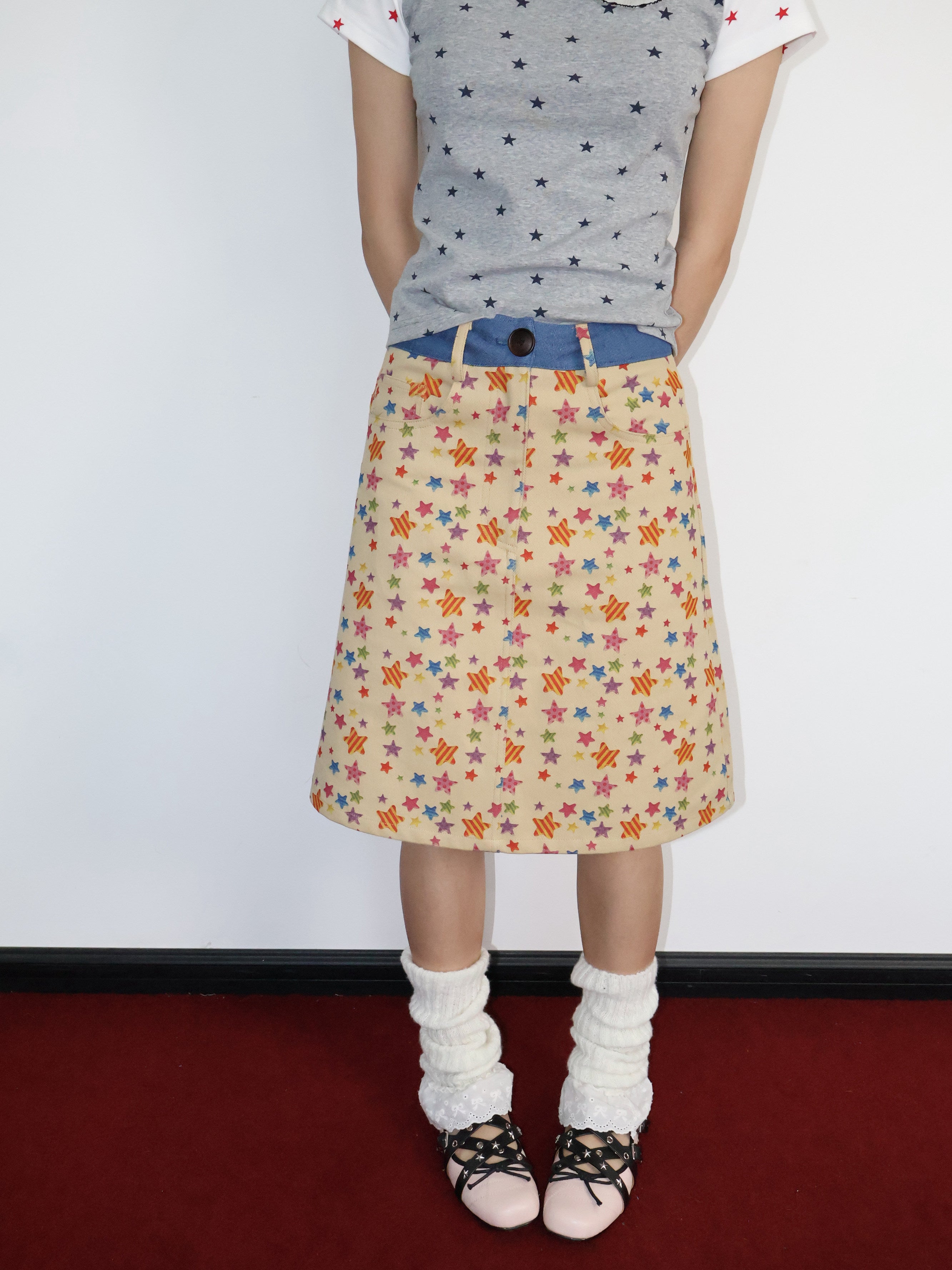 Khaki Candy Star A-Line Skirt - OurHappy by Land Decora
