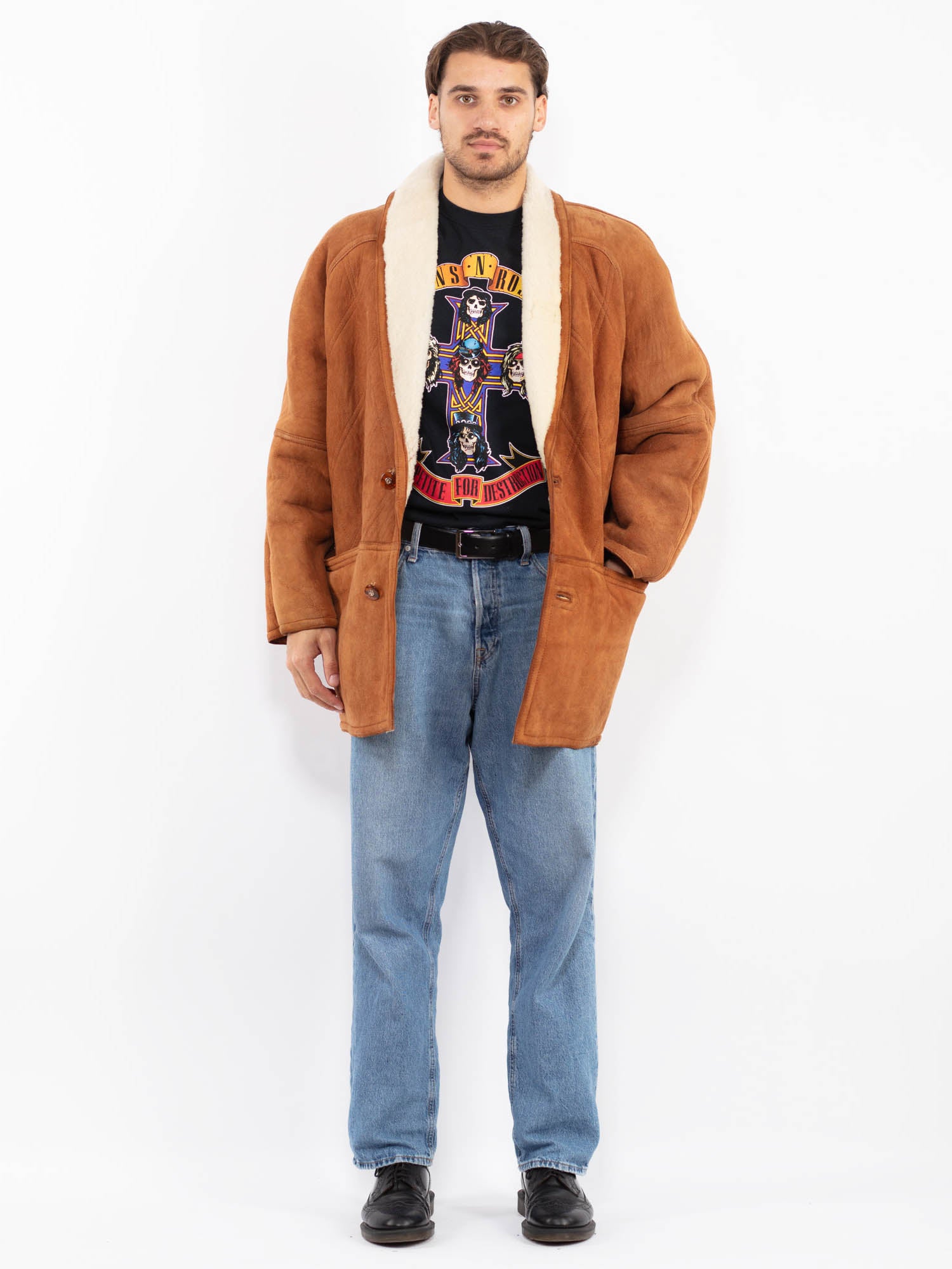 Vintage 80's Men Sheepskin Coat in Brown by Northern Grip
